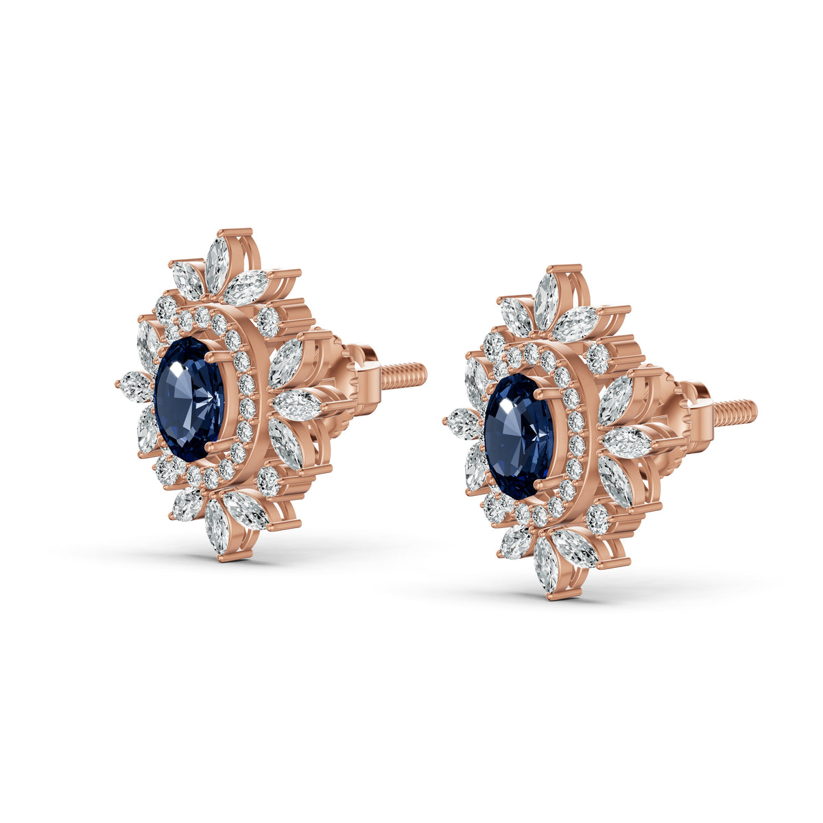 Sapphire Starburst Diamond Stud Earrings