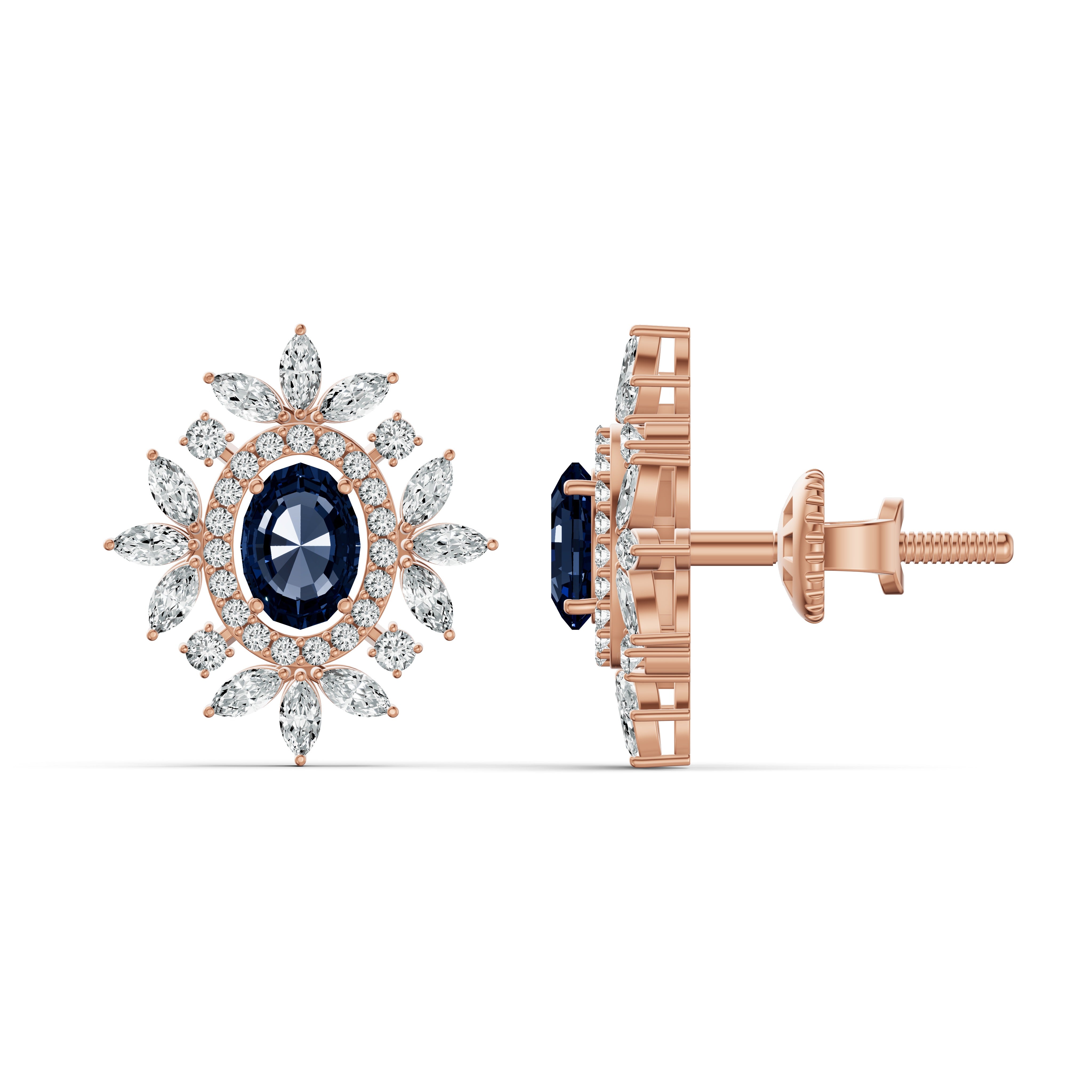 Sapphire Starburst Diamond Stud Earrings