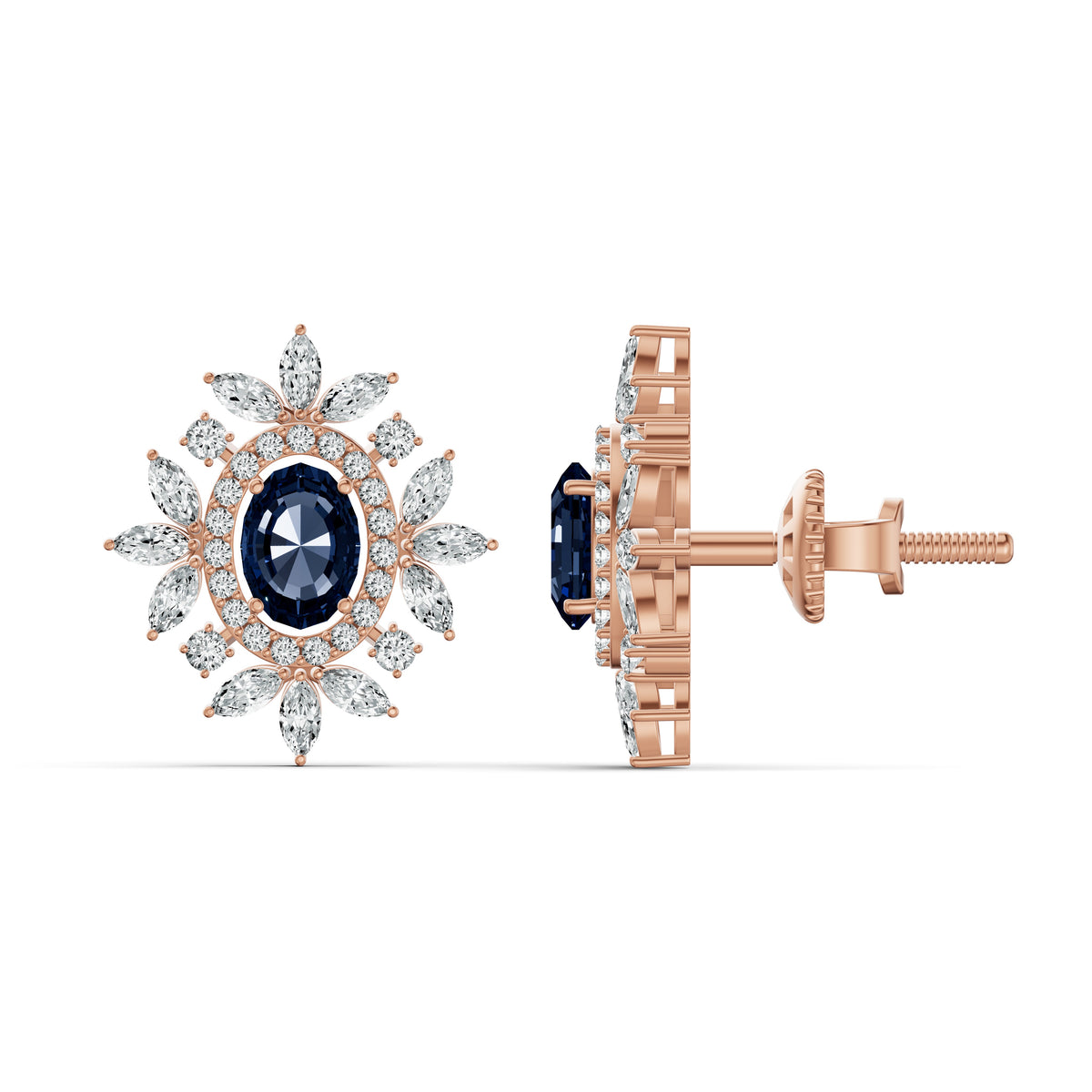 Sapphire Starburst Diamond Stud Earrings