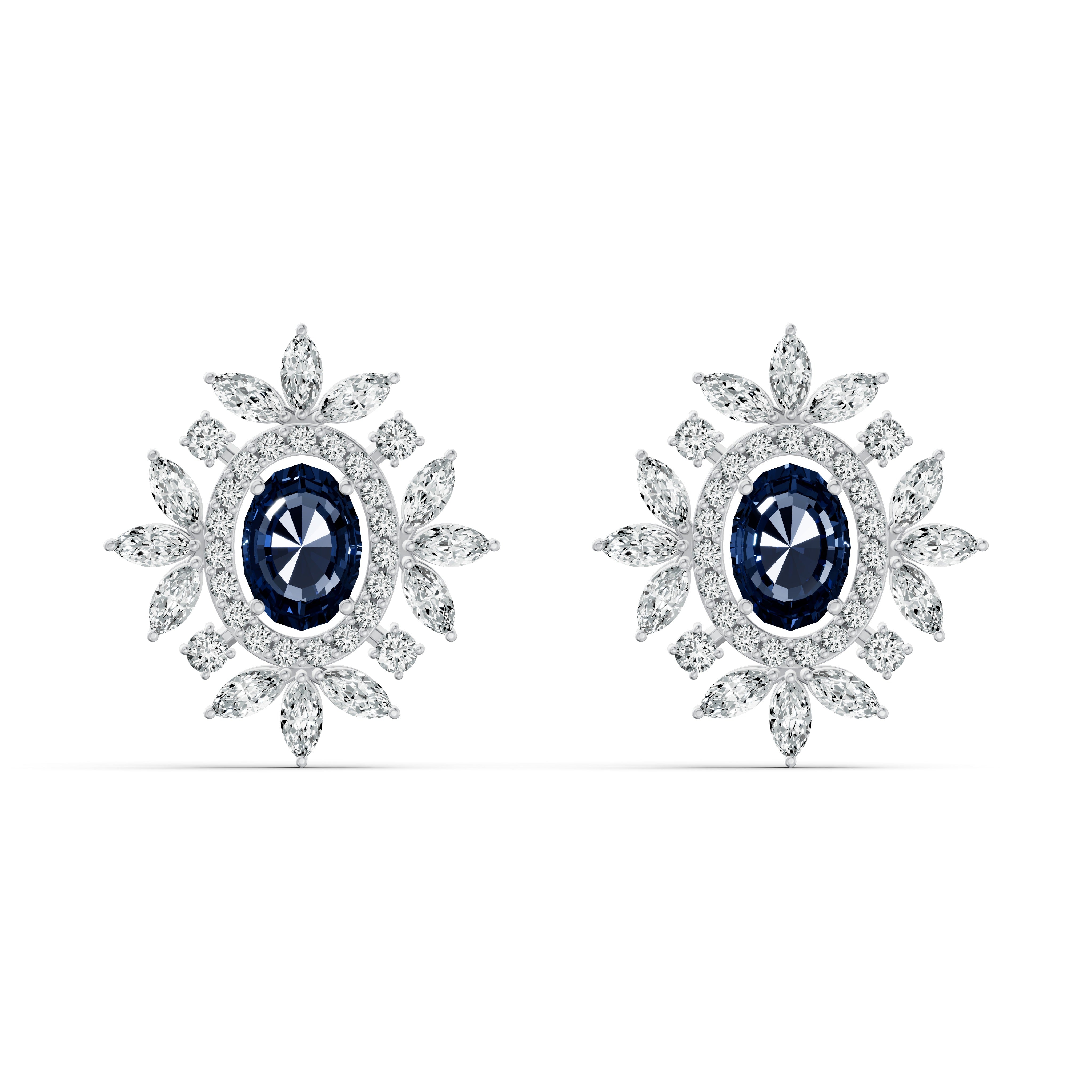 Sapphire Starburst Diamond Stud Earrings