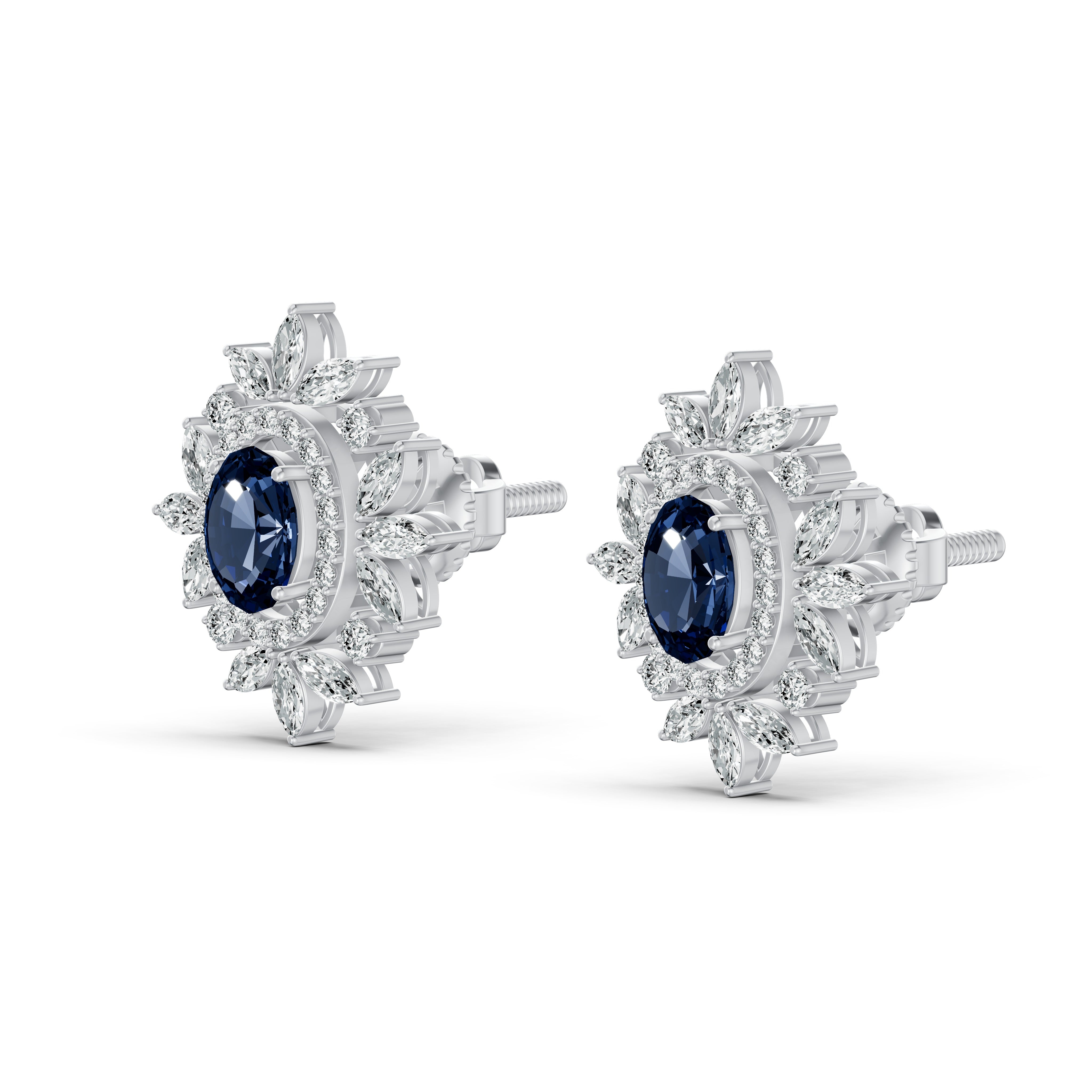 Sapphire Starburst Diamond Stud Earrings