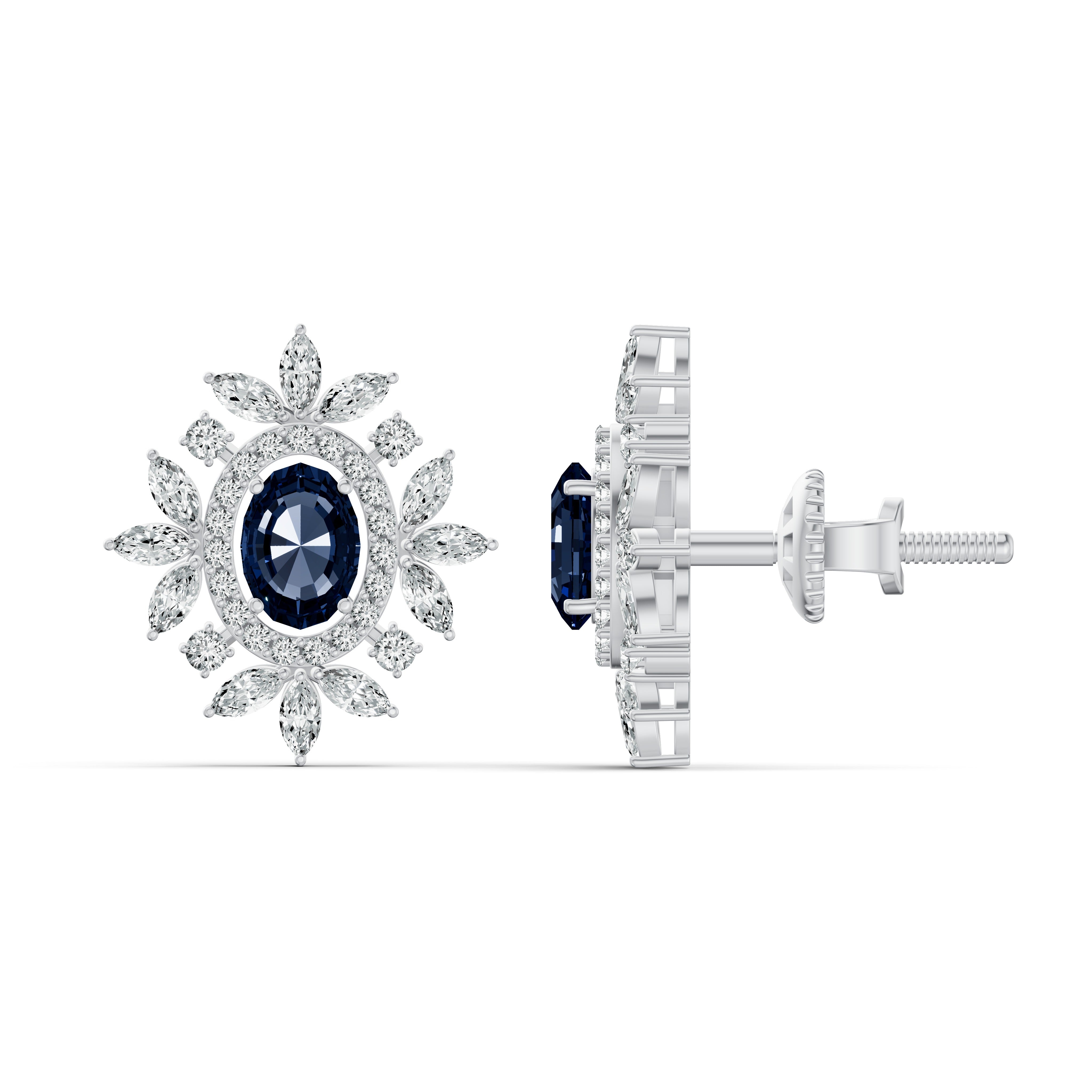 Sapphire Starburst Diamond Stud Earrings