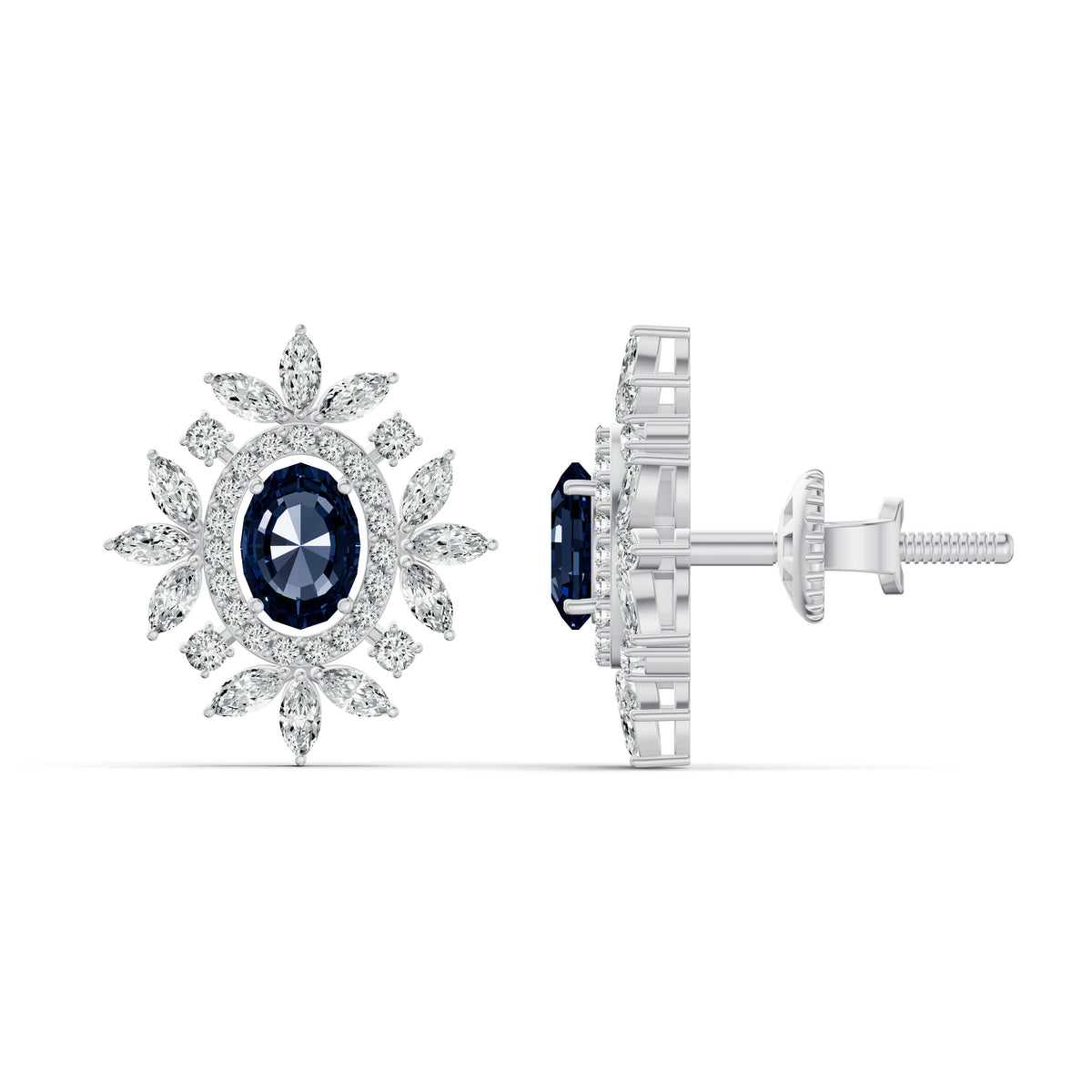Sapphire Starburst Diamond Stud Earrings