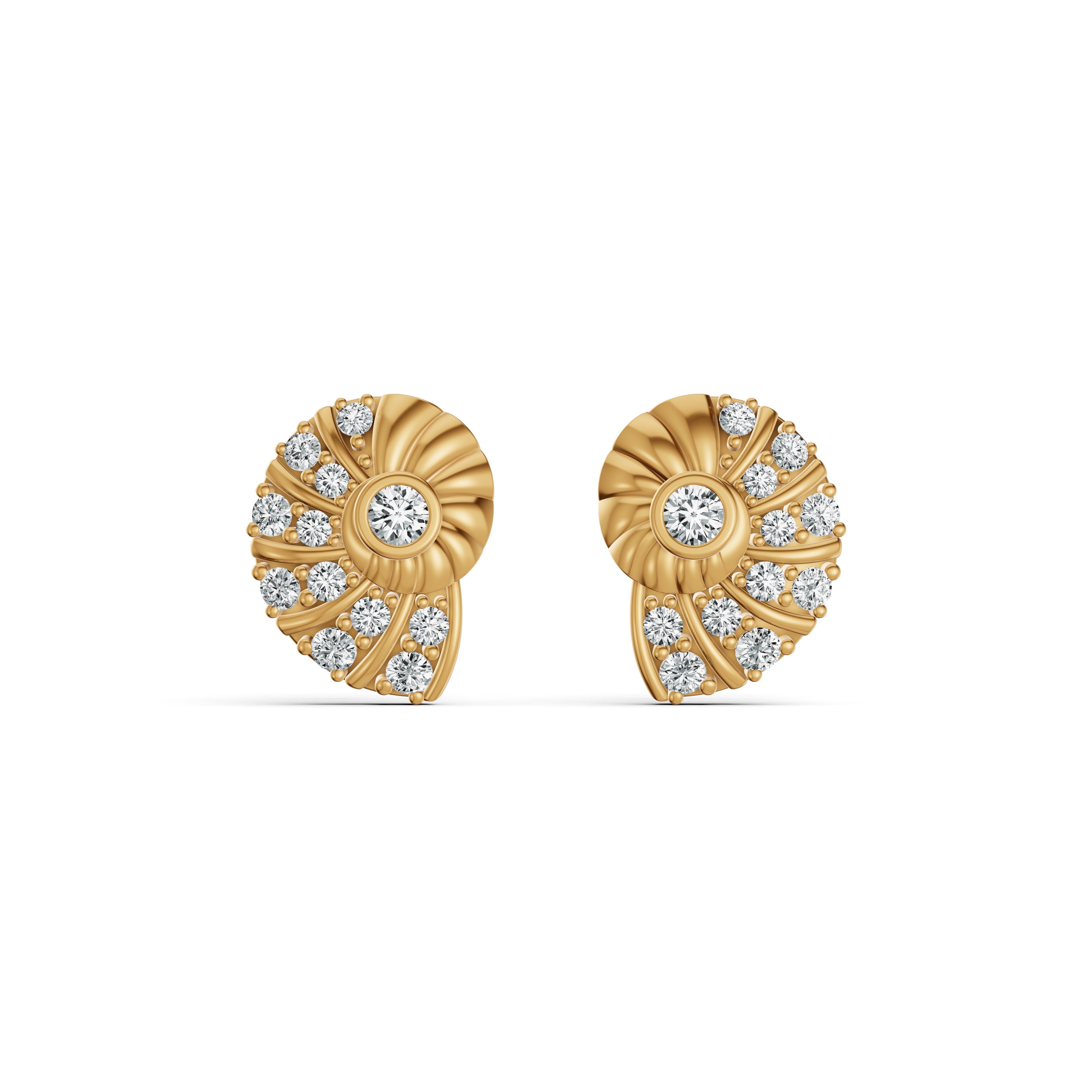 Conch Shell Diamond Stud Earrings
