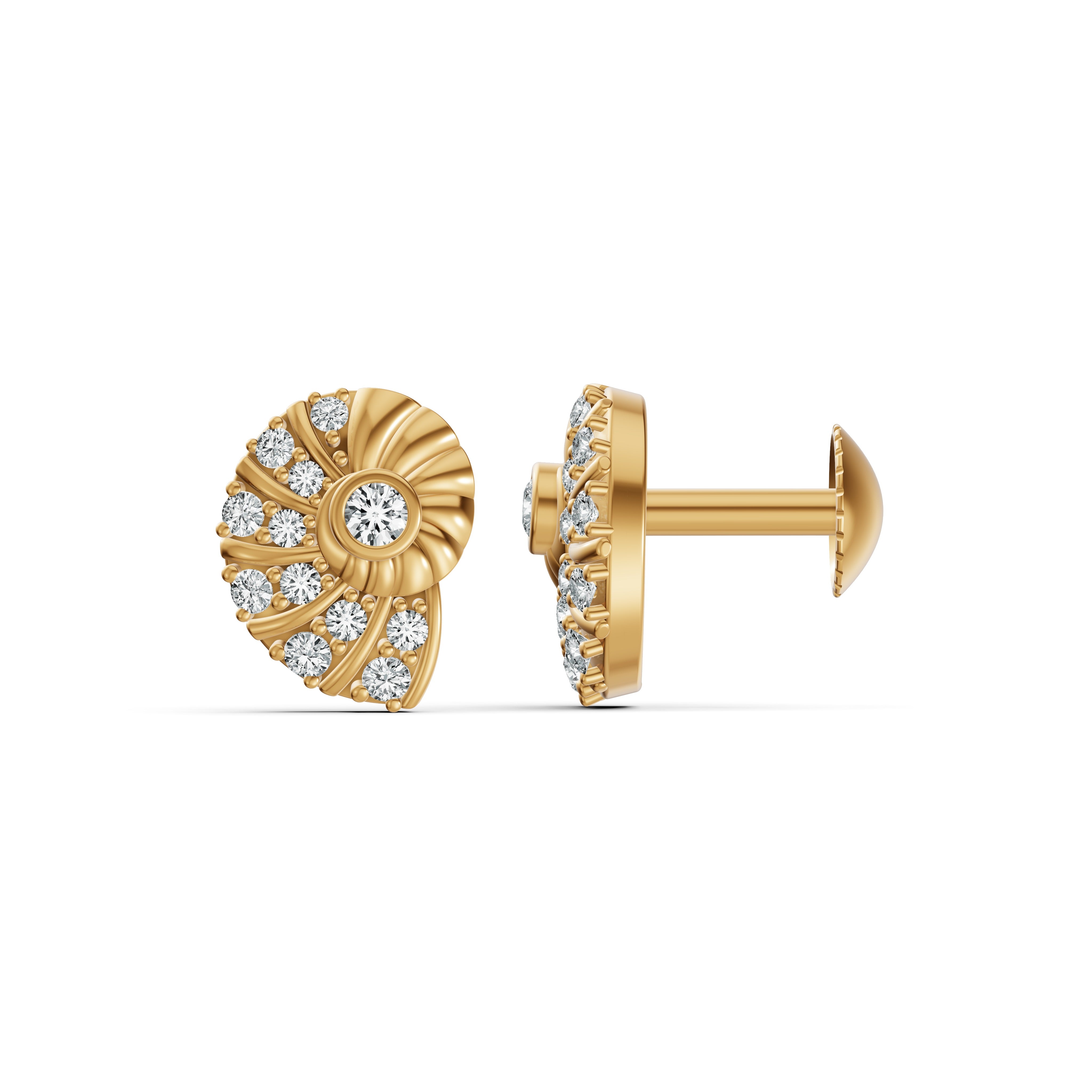 Conch Shell Diamond Stud Earrings