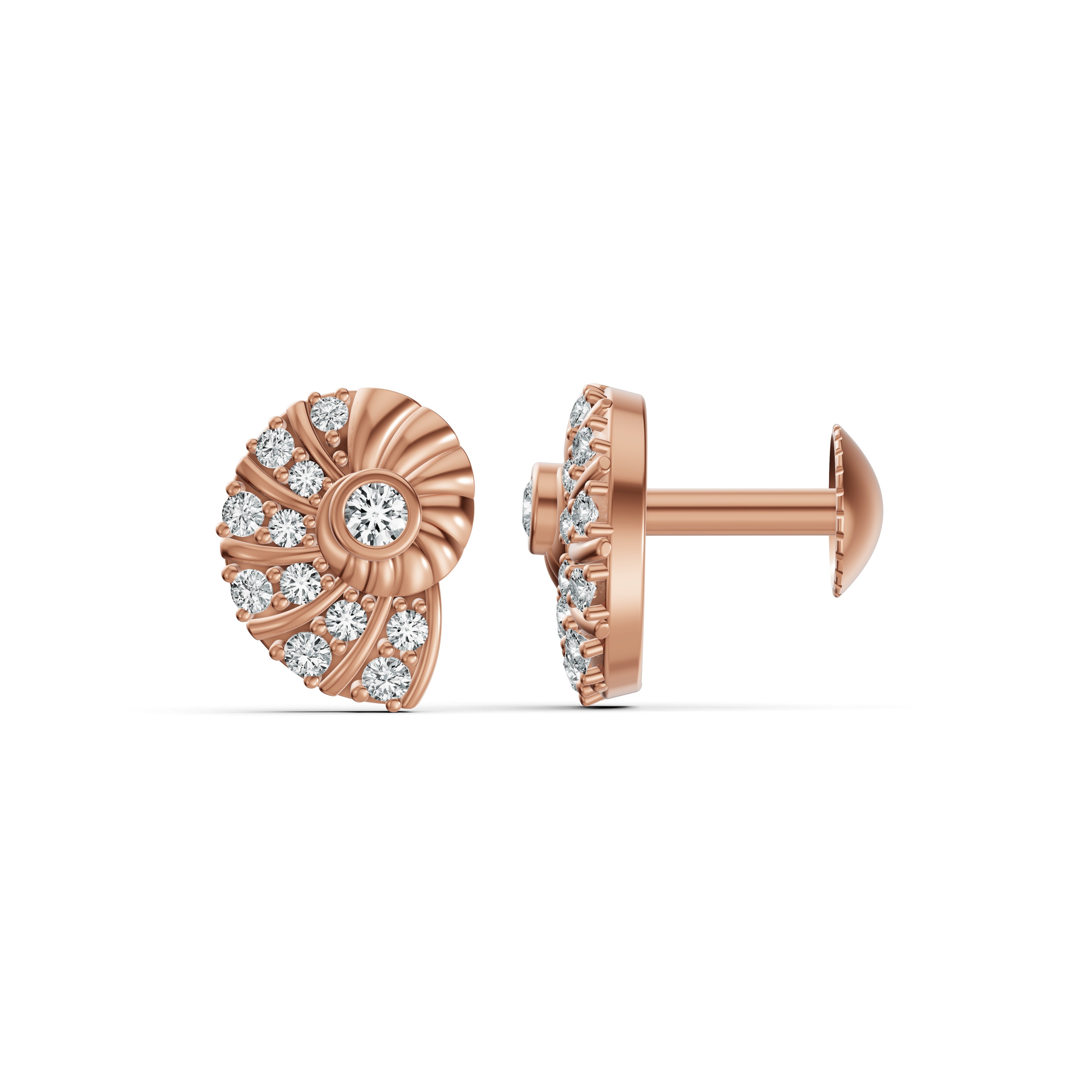 Conch Shell Diamond Stud Earrings
