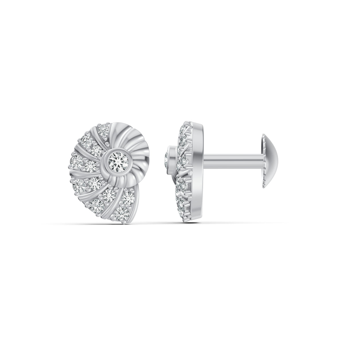 Conch Shell Diamond Stud Earrings