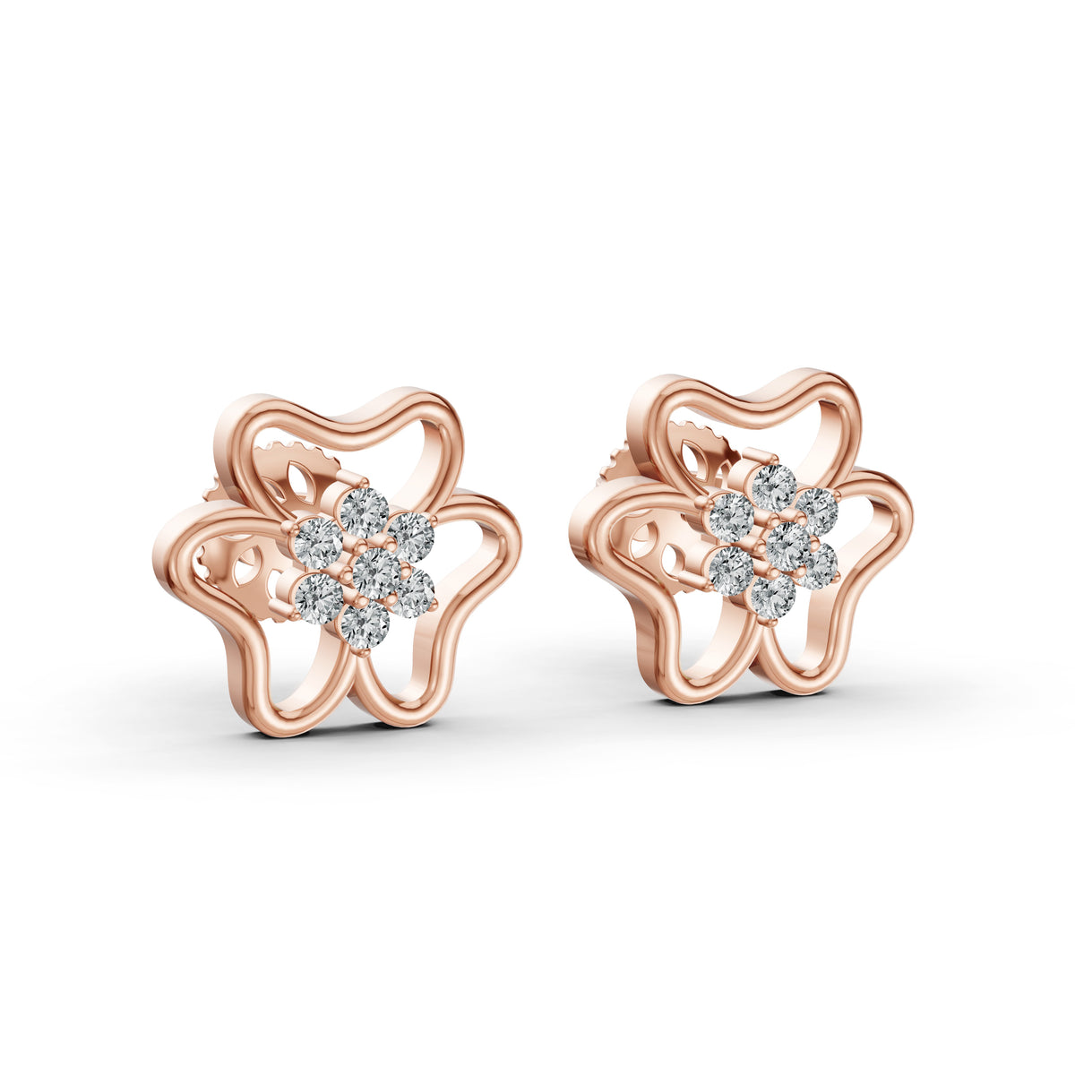 Diamond Flower Stud Earrings