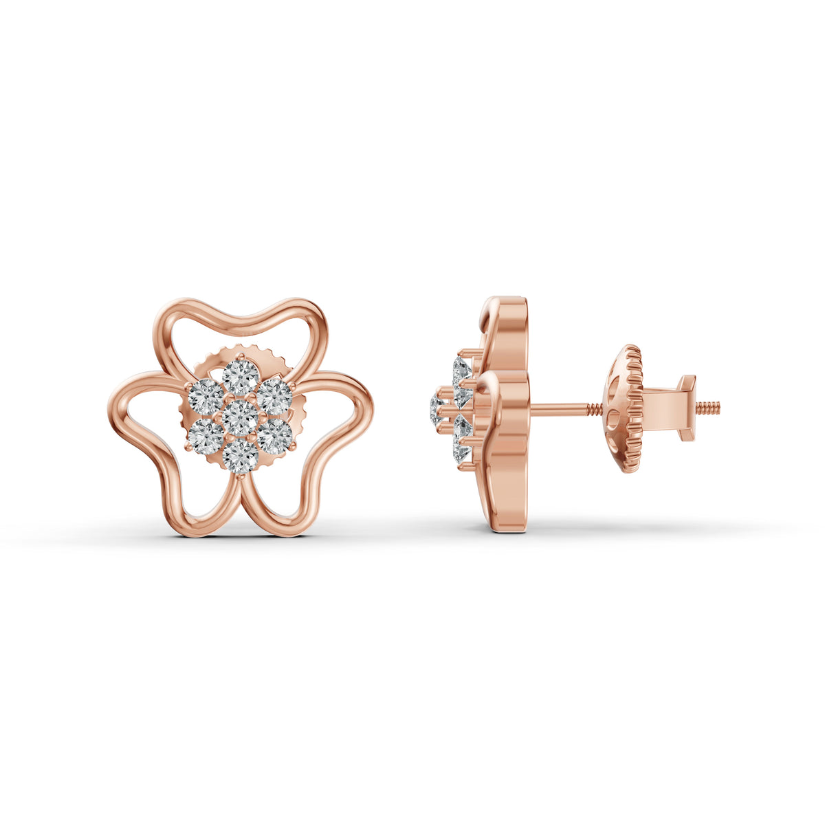 Diamond Flower Stud Earrings