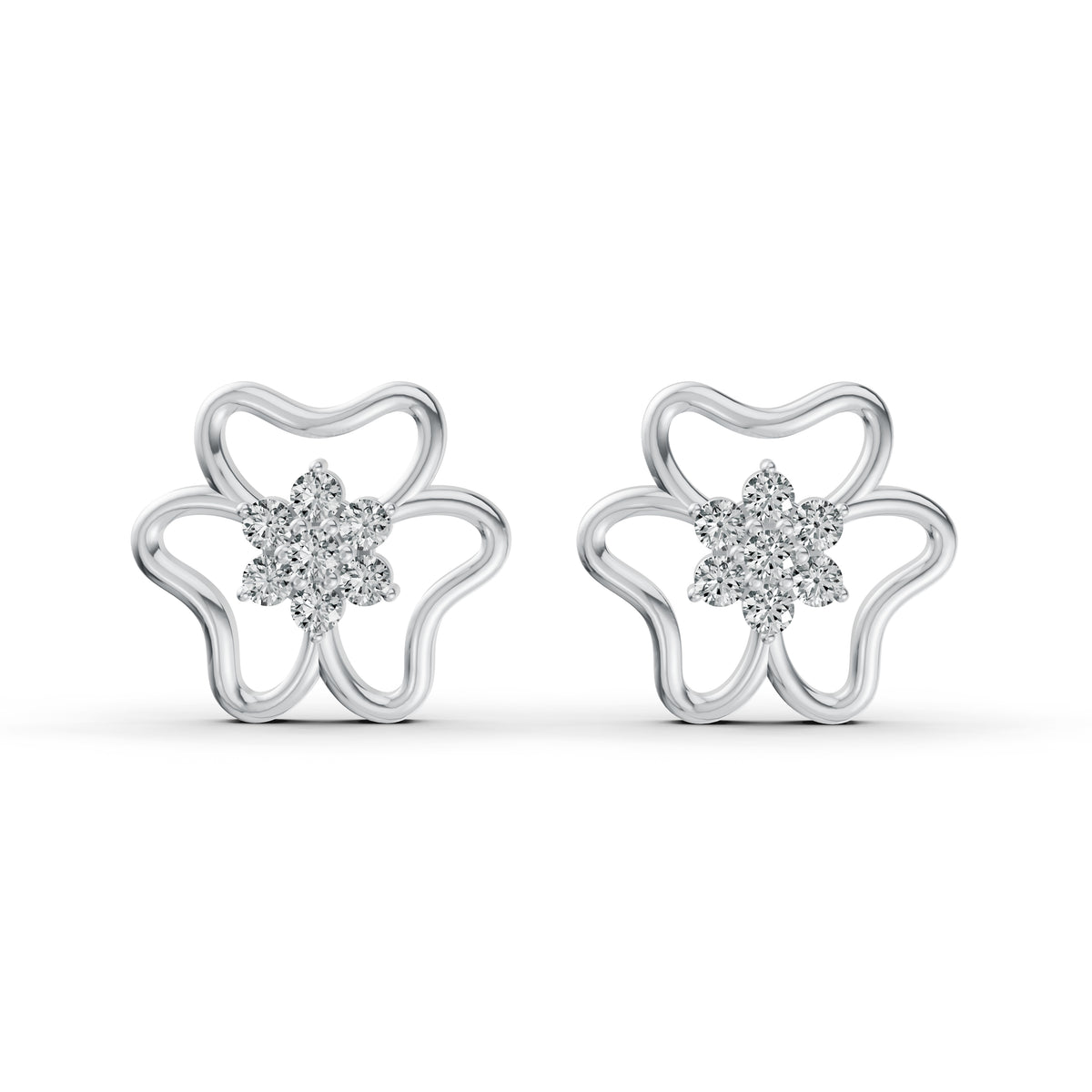 Diamond Flower Stud Earrings