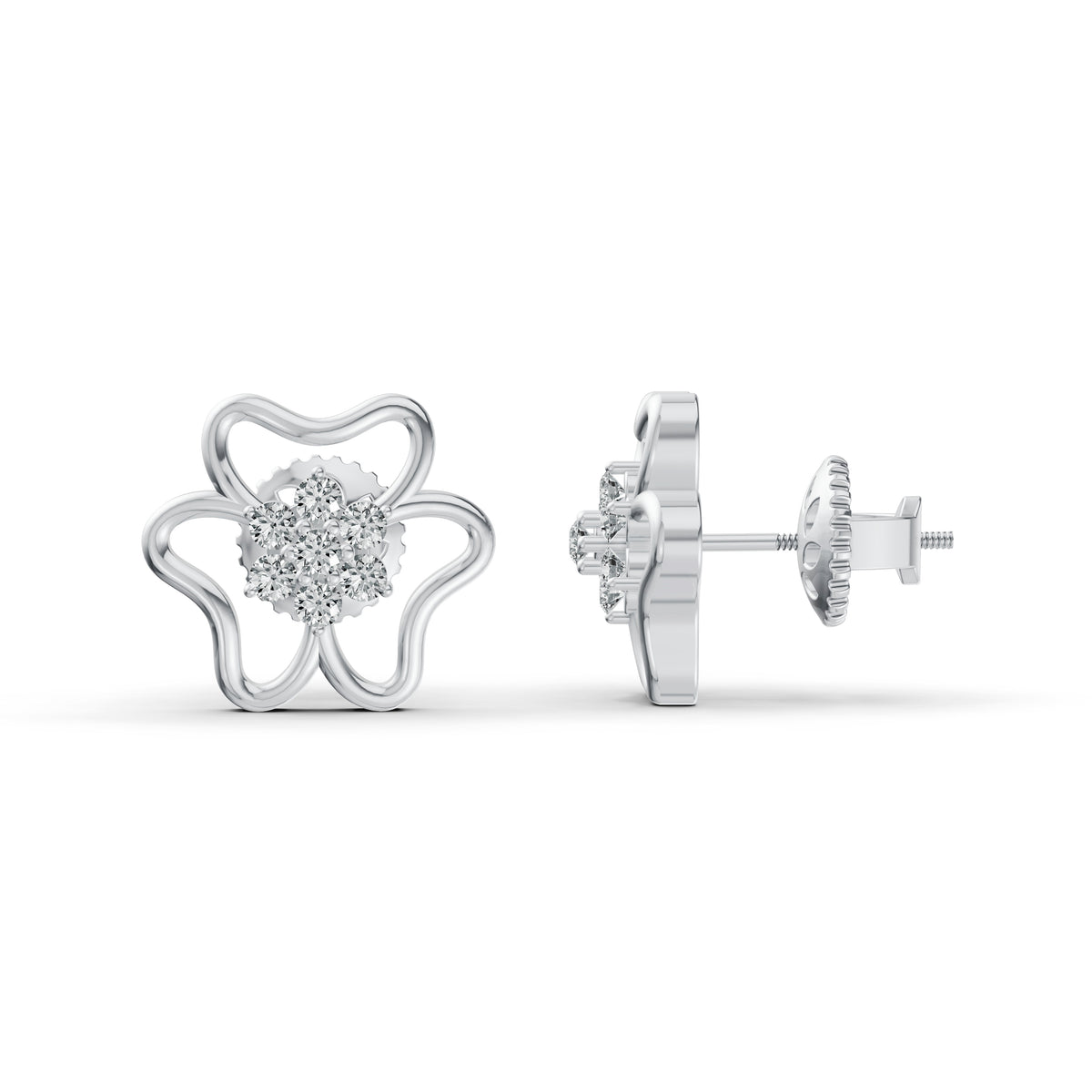 Diamond Flower Stud Earrings