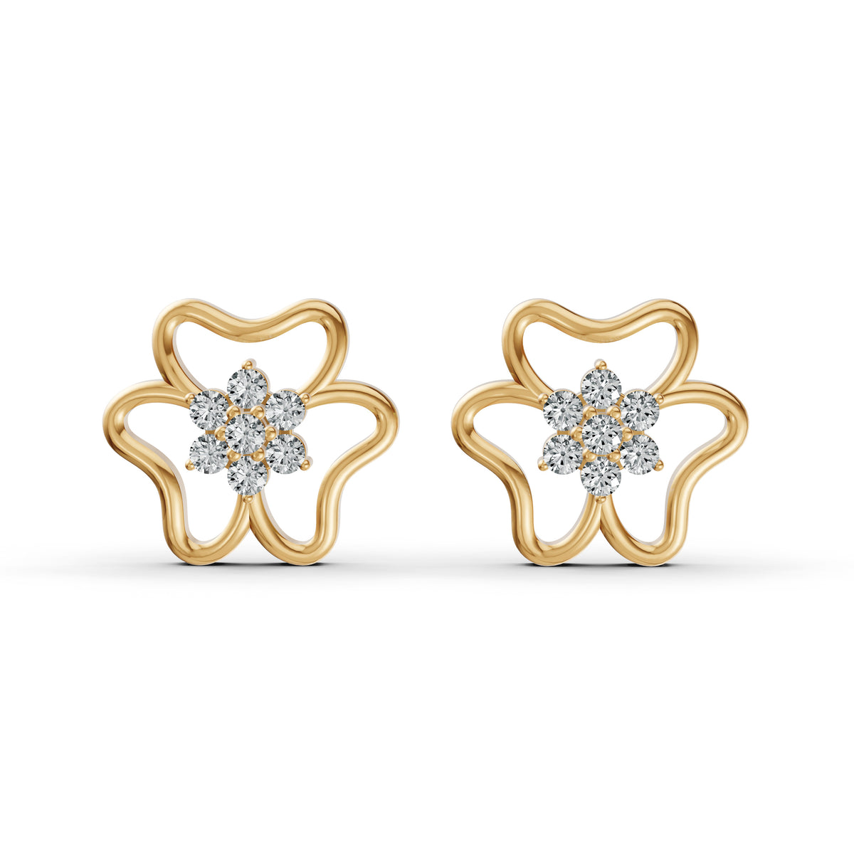 Diamond Flower Stud Earrings