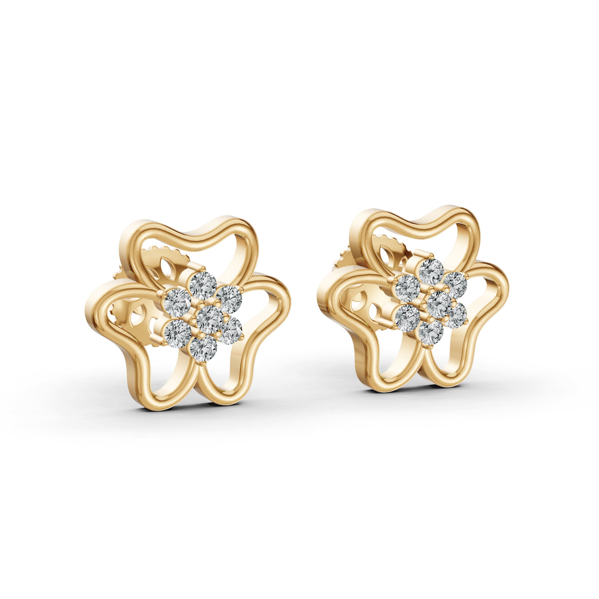 Diamond Flower Stud Earrings