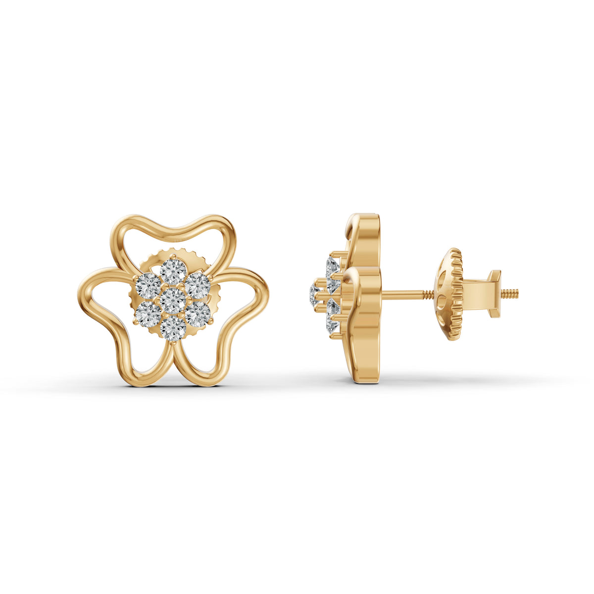Diamond Flower Stud Earrings
