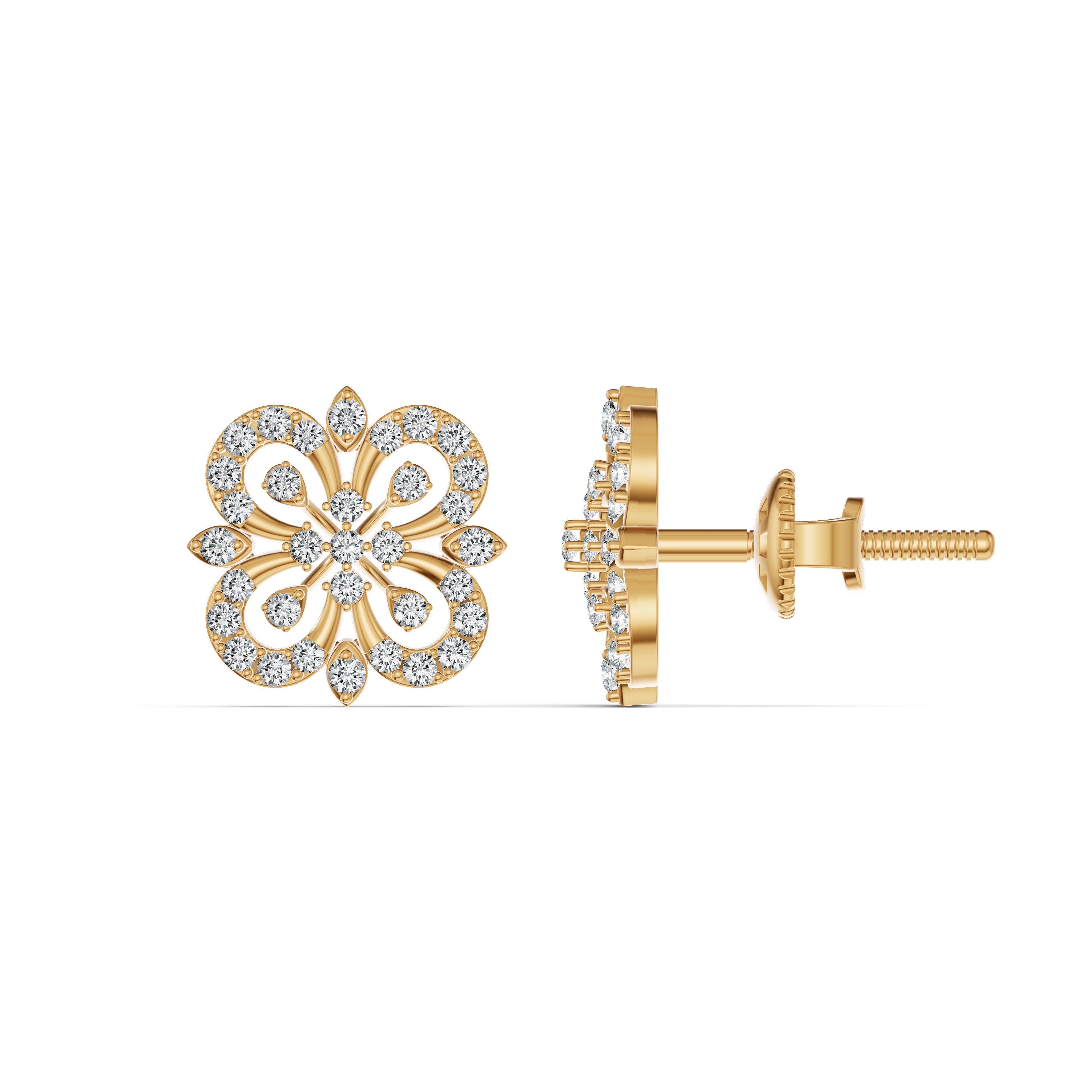 Floral Lace Diamond Stud Earrings