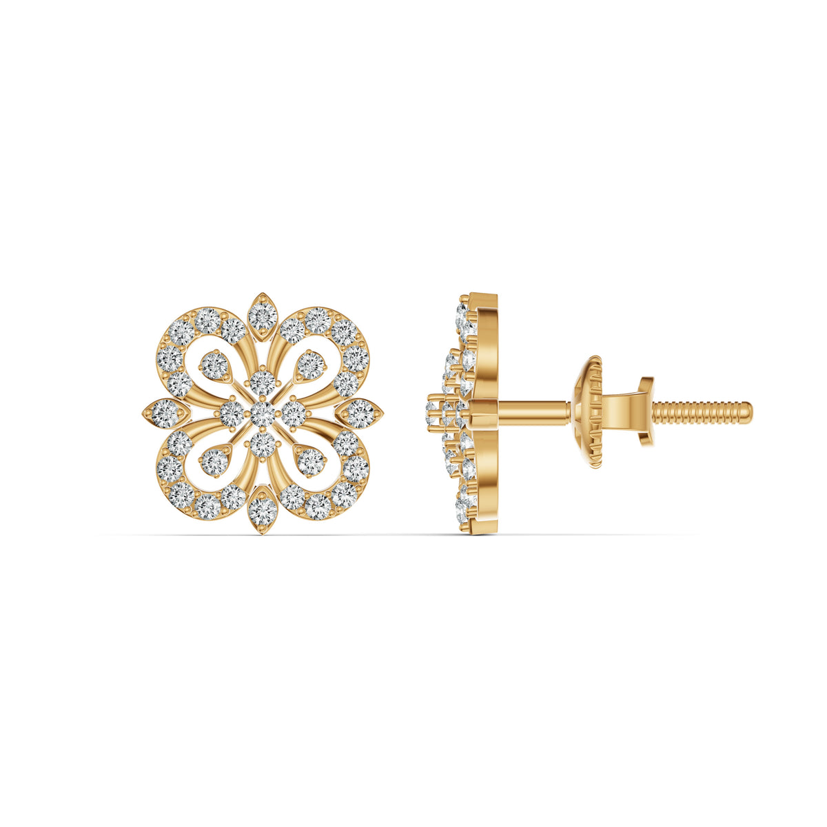 Floral Lace Diamond Stud Earrings