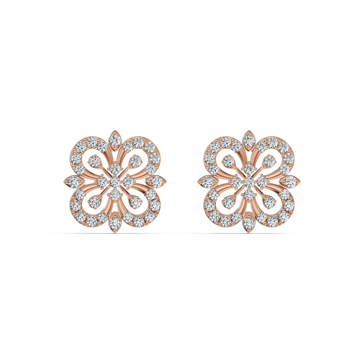 Floral Lace Diamond Stud Earrings
