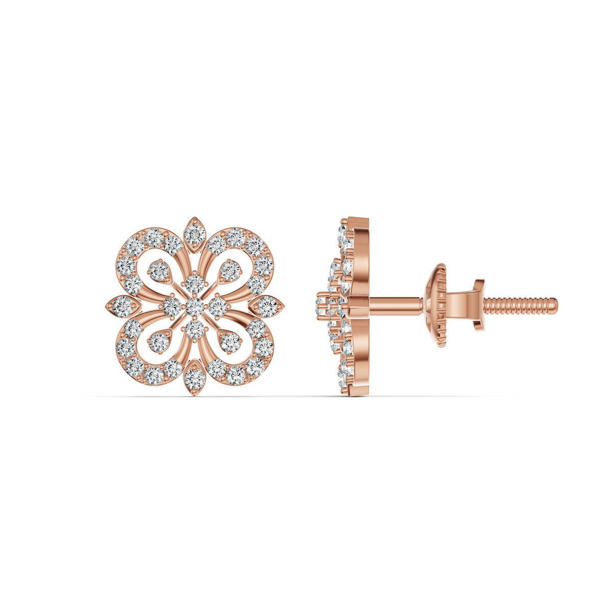 Floral Lace Diamond Stud Earrings