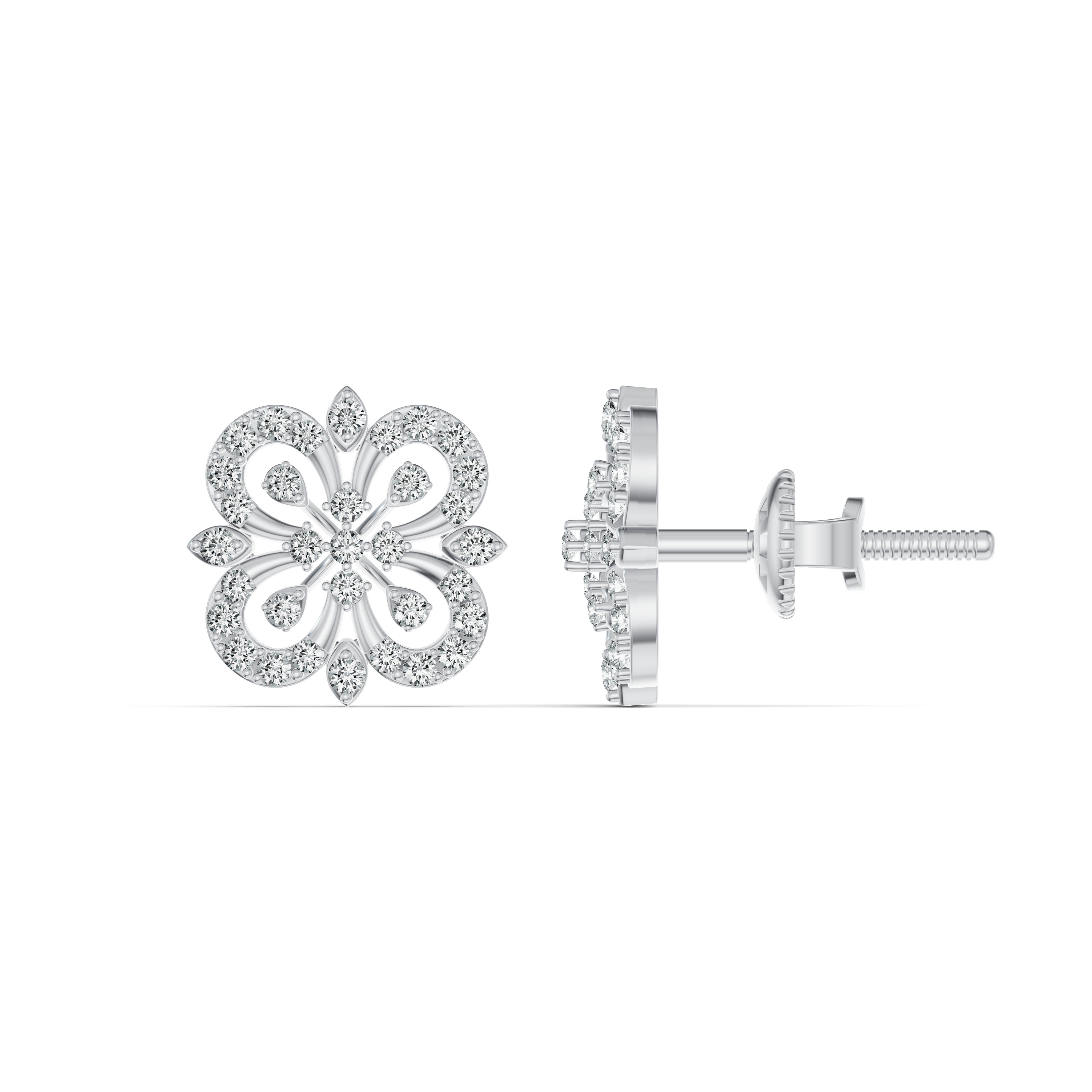 Floral Lace Diamond Stud Earrings