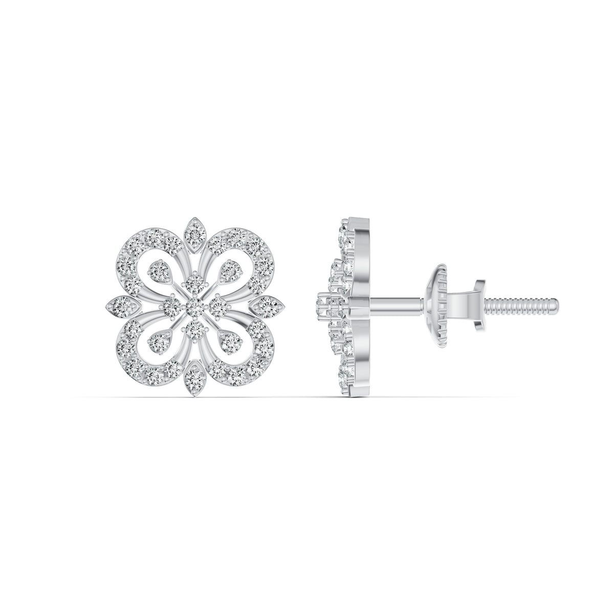 Floral Lace Diamond Stud Earrings