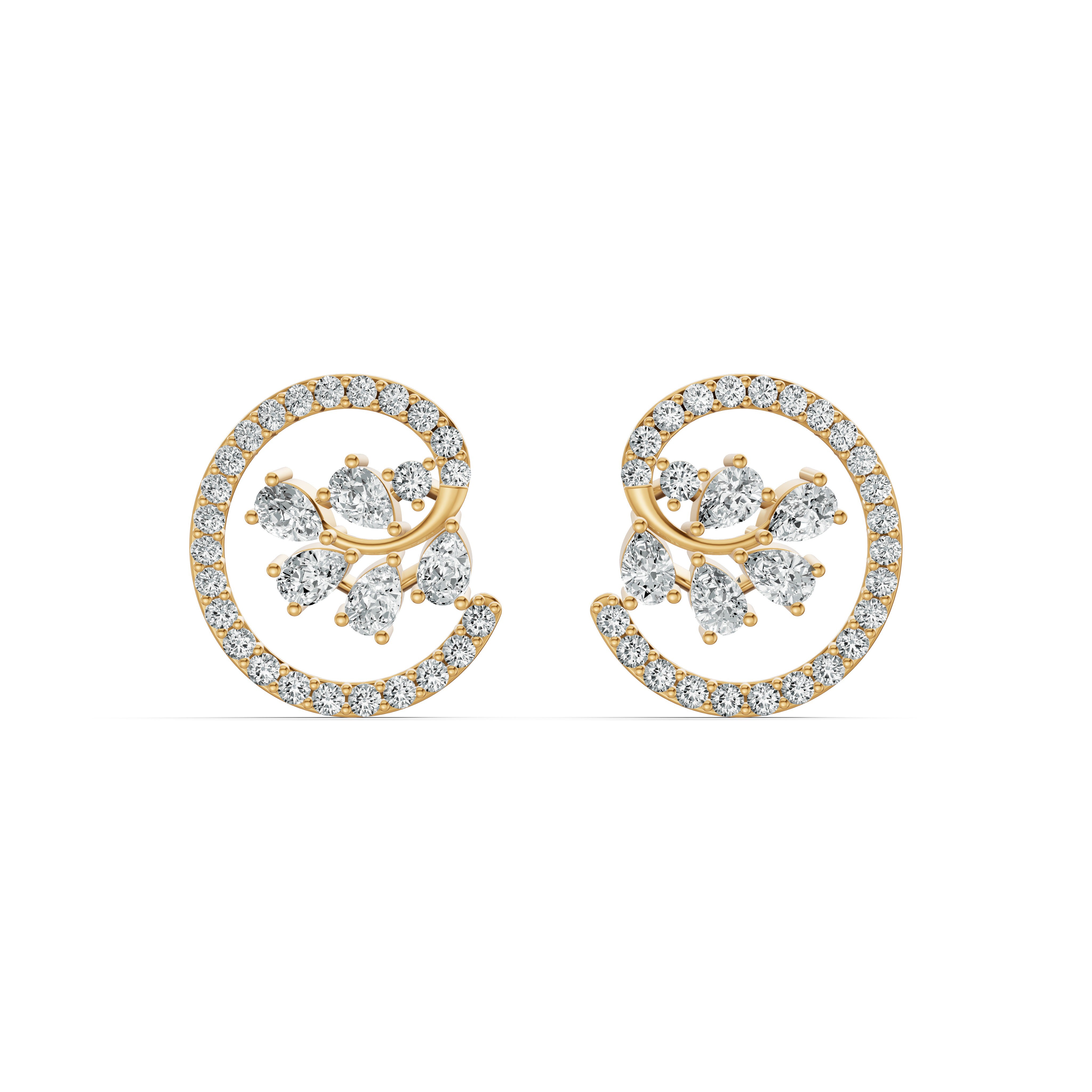 Floral Swirl Diamond Stud Earrings