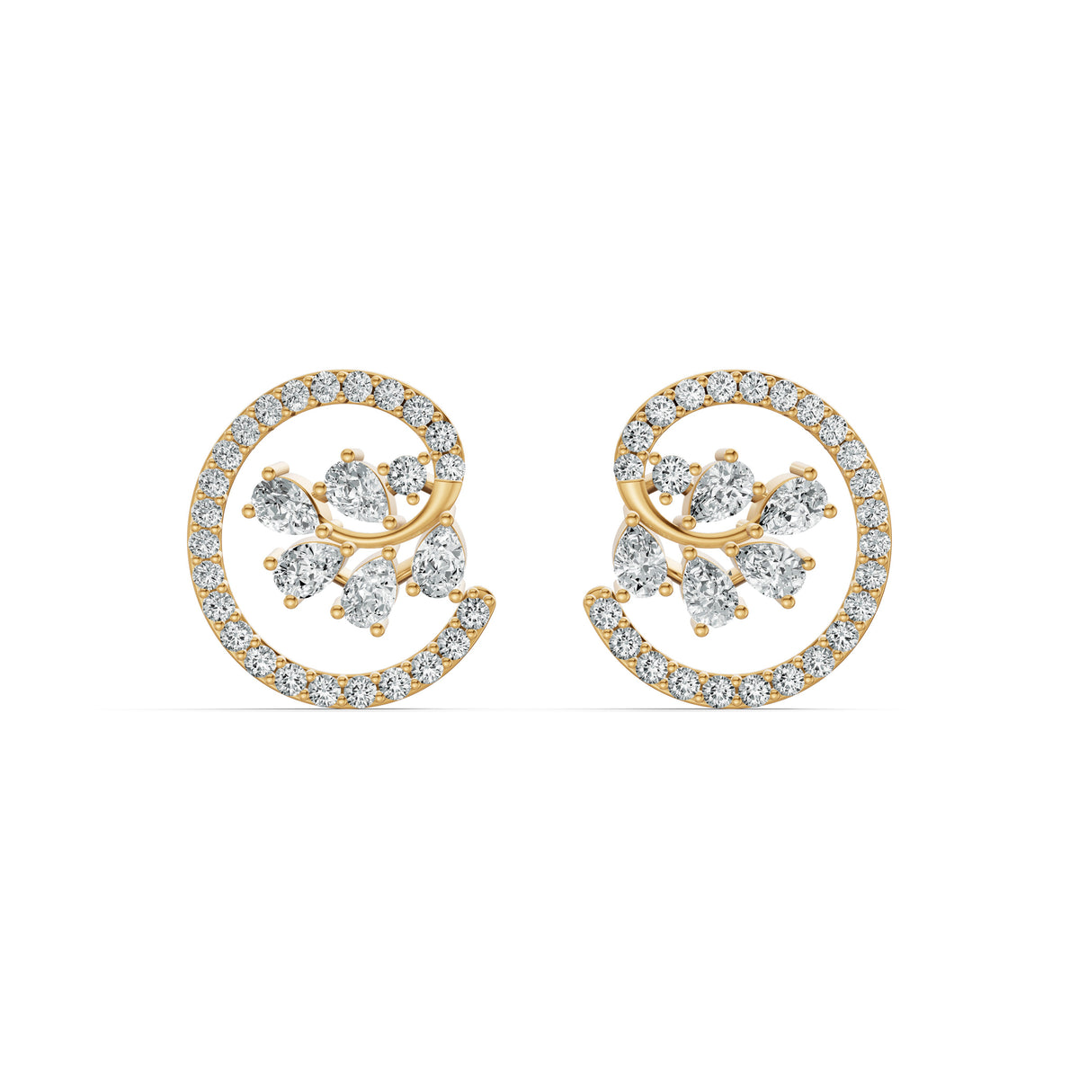 Floral Swirl Diamond Stud Earrings