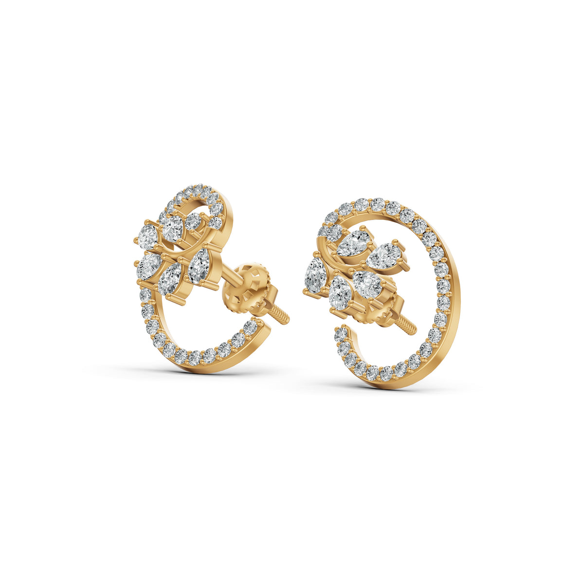 Floral Swirl Diamond Stud Earrings