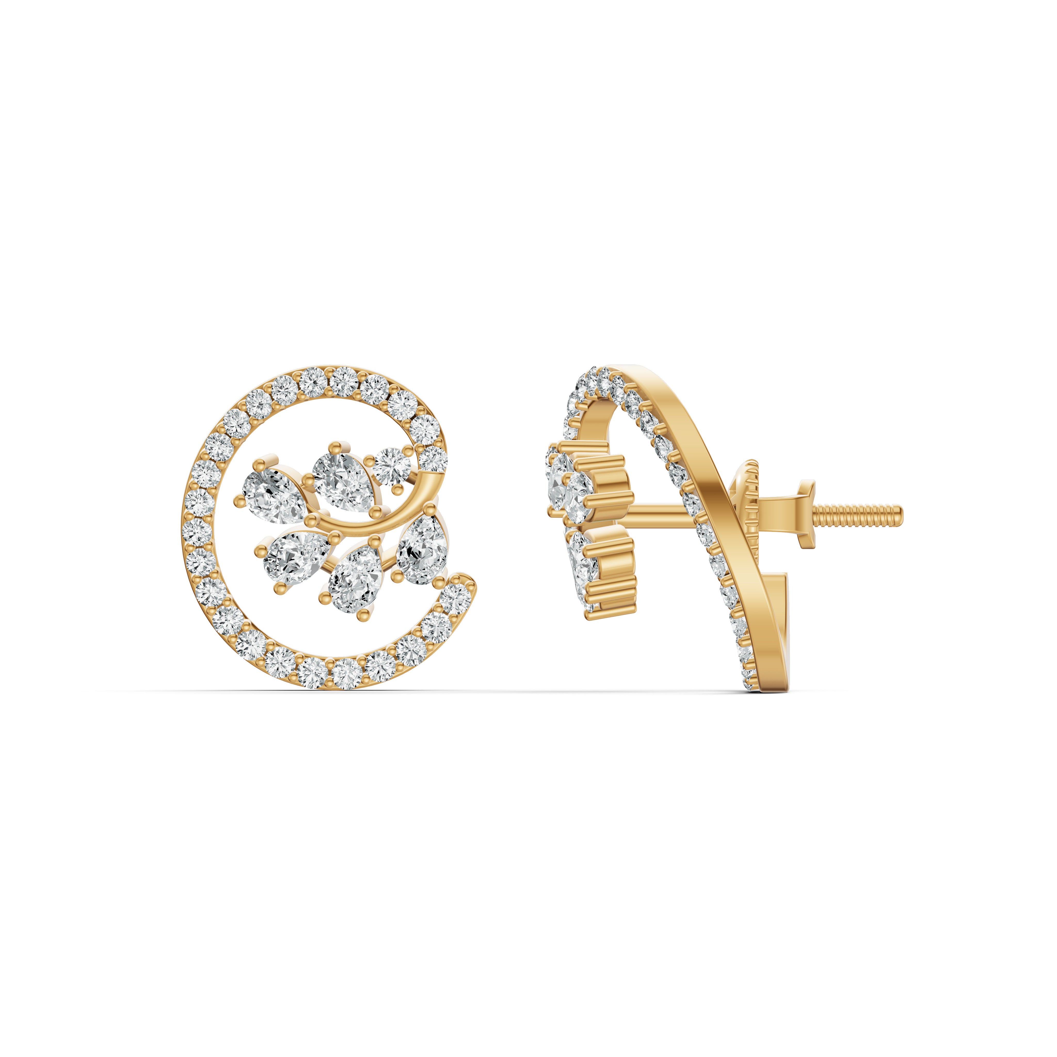 Floral Swirl Diamond Stud Earrings