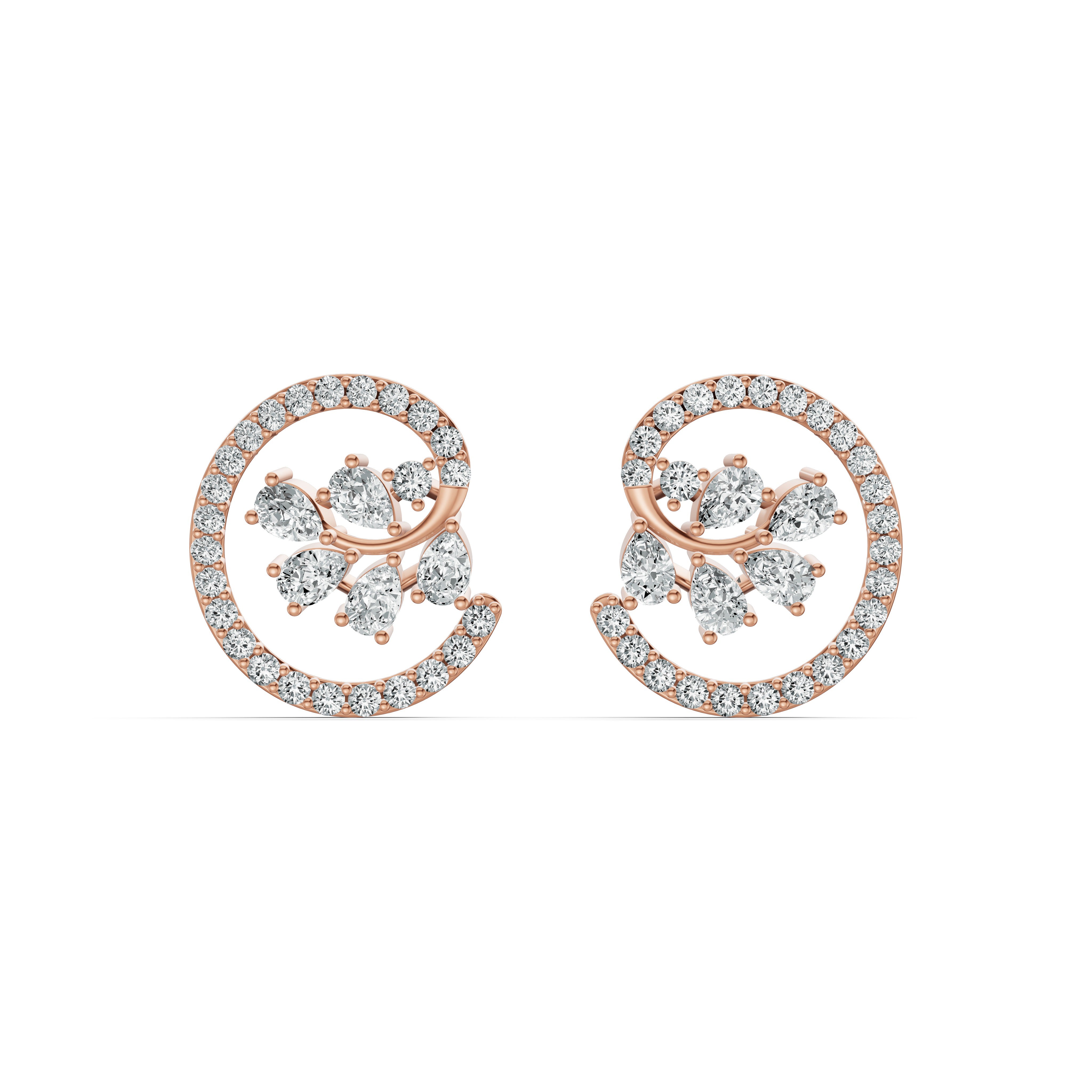 Floral Swirl Diamond Stud Earrings