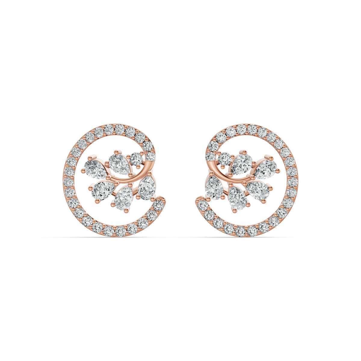 Floral Swirl Diamond Stud Earrings