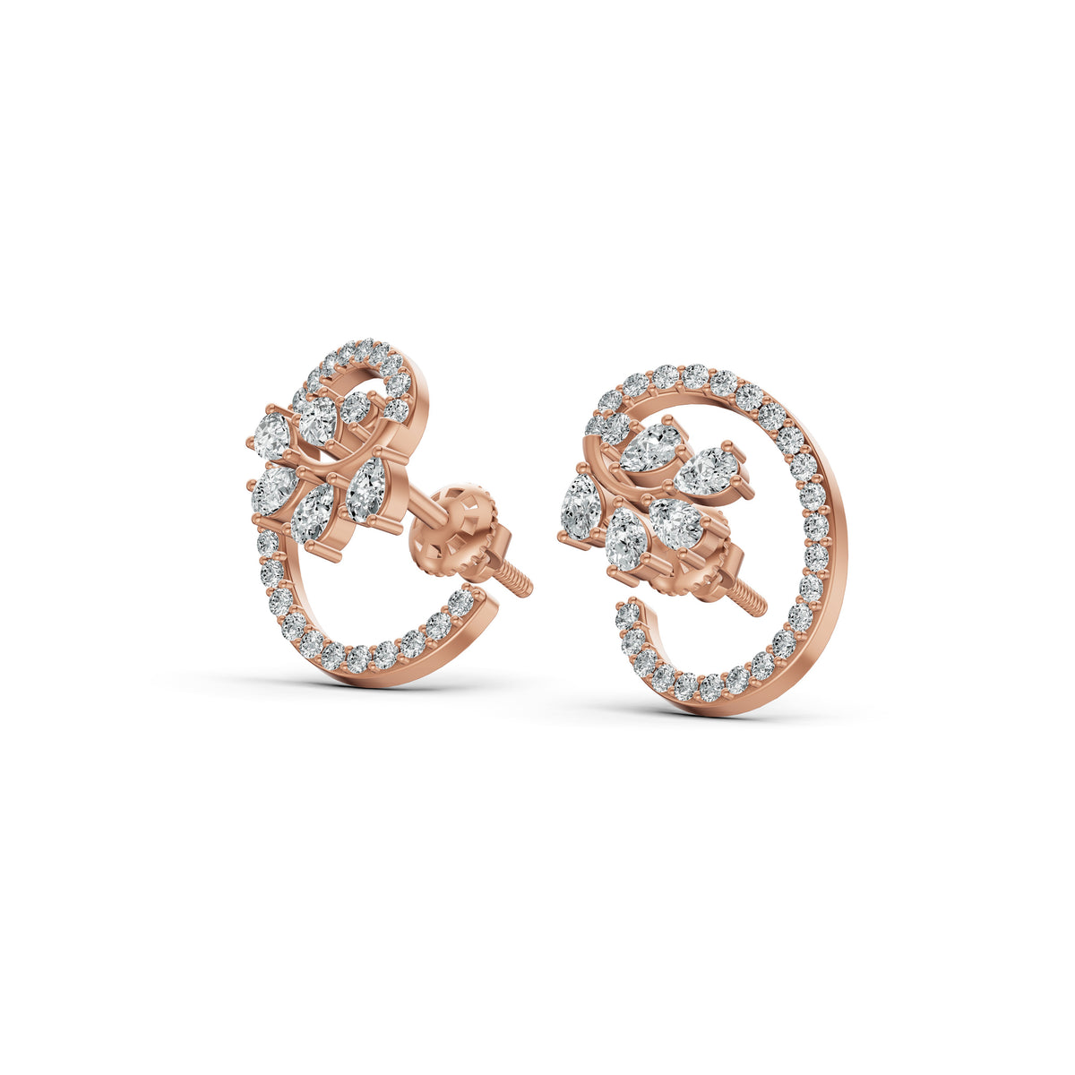 Floral Swirl Diamond Stud Earrings