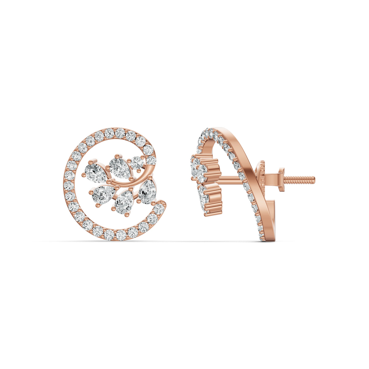 Floral Swirl Diamond Stud Earrings