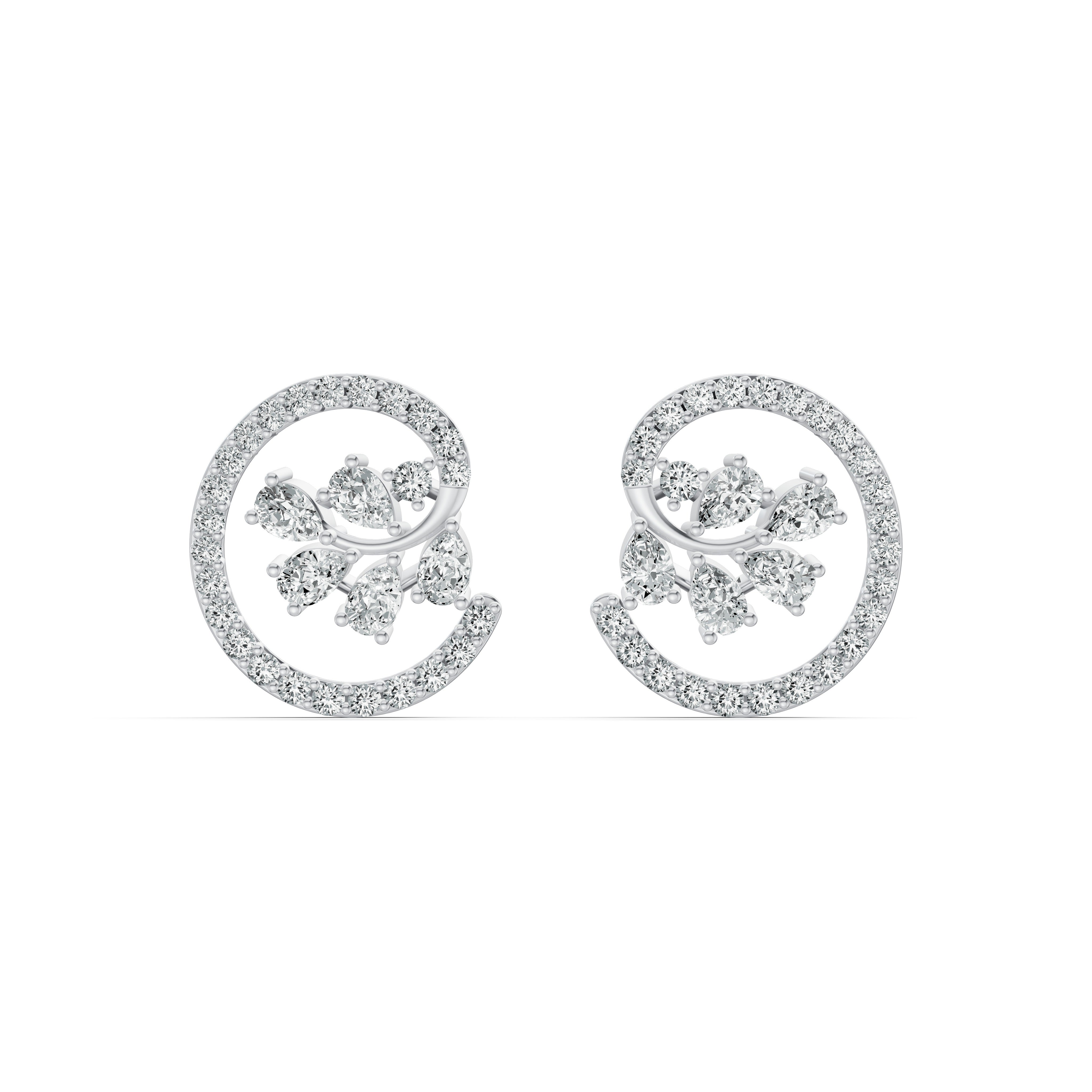 Floral Swirl Diamond Stud Earrings