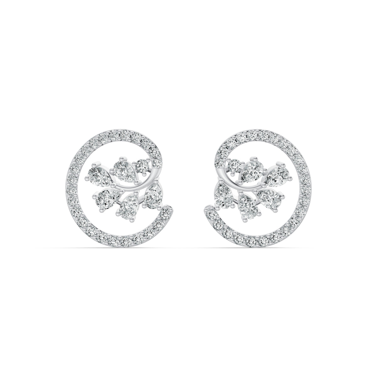 Floral Swirl Diamond Stud Earrings