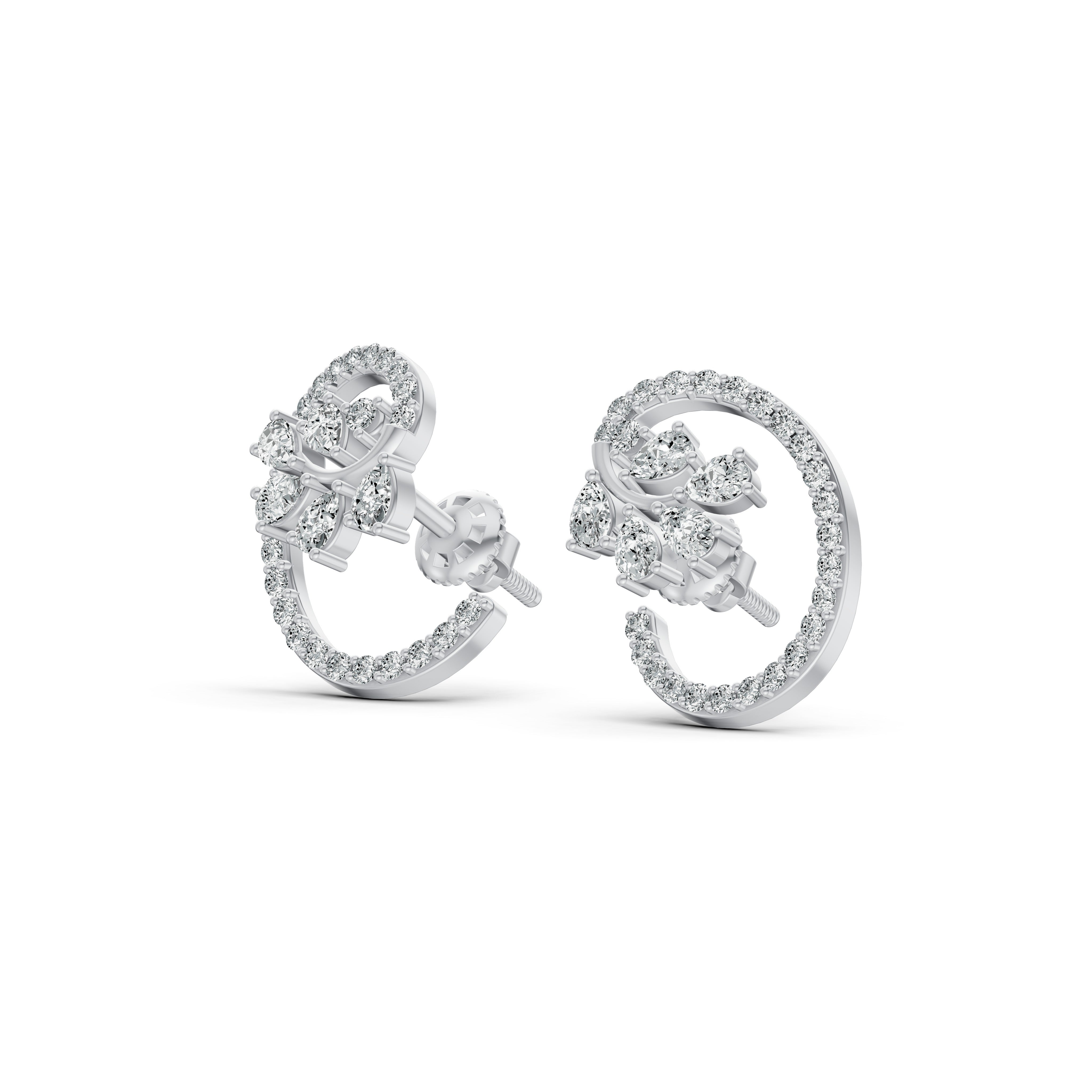 Floral Swirl Diamond Stud Earrings