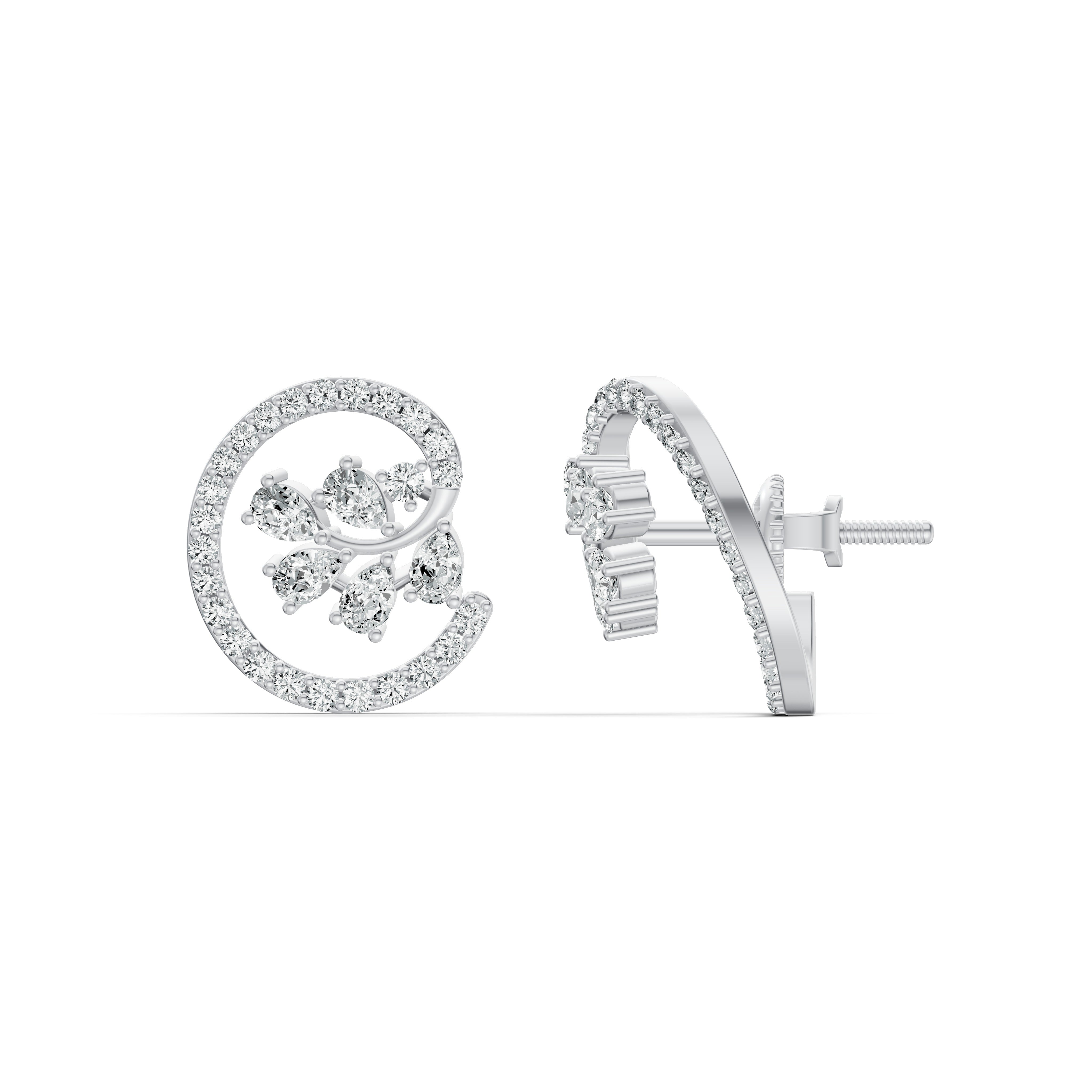 Floral Swirl Diamond Stud Earrings