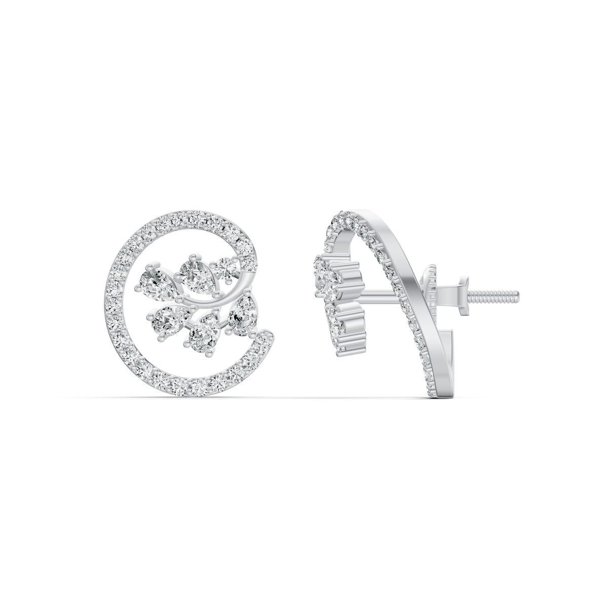 Floral Swirl Diamond Stud Earrings