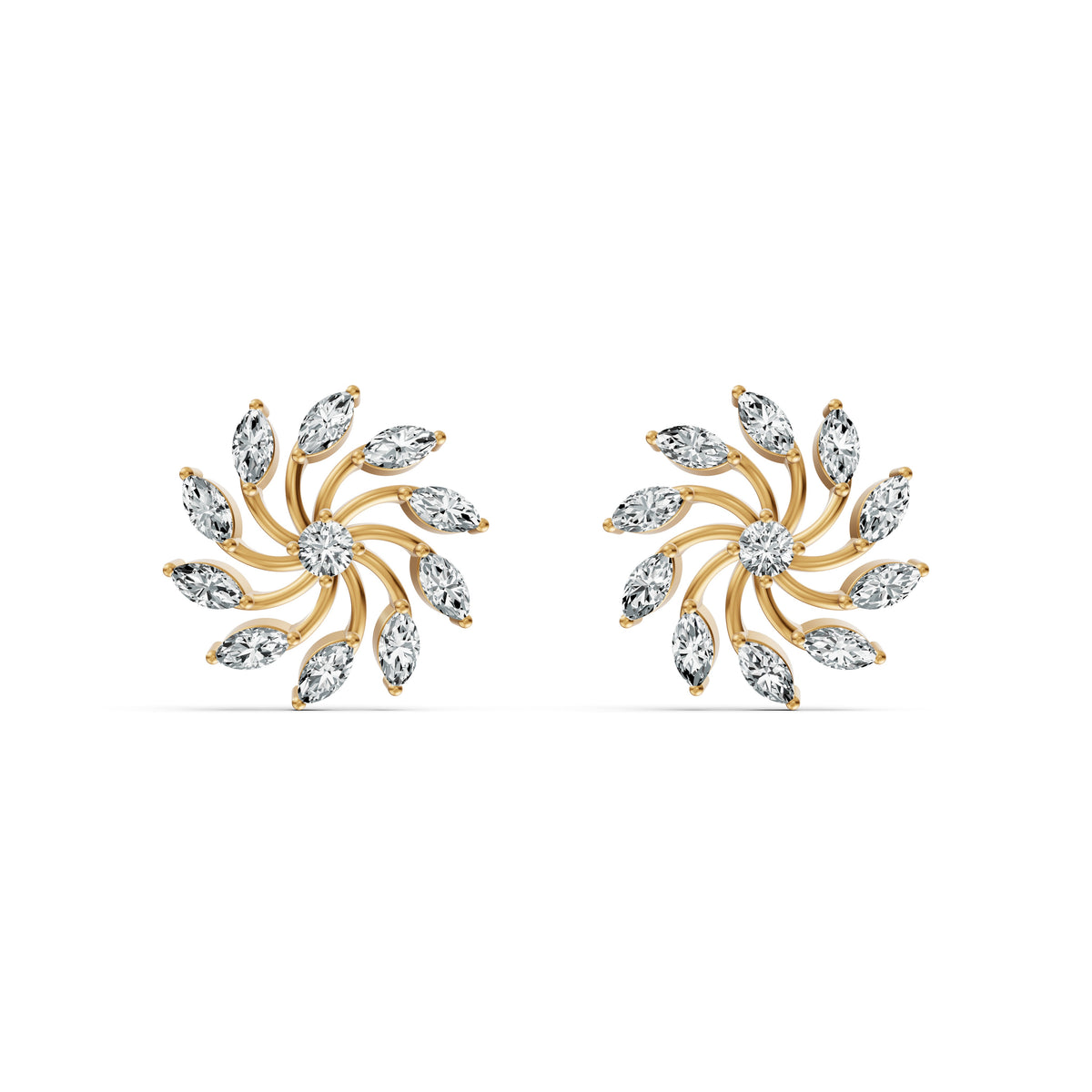 Radiant Sunburst Diamond Stud Earrings