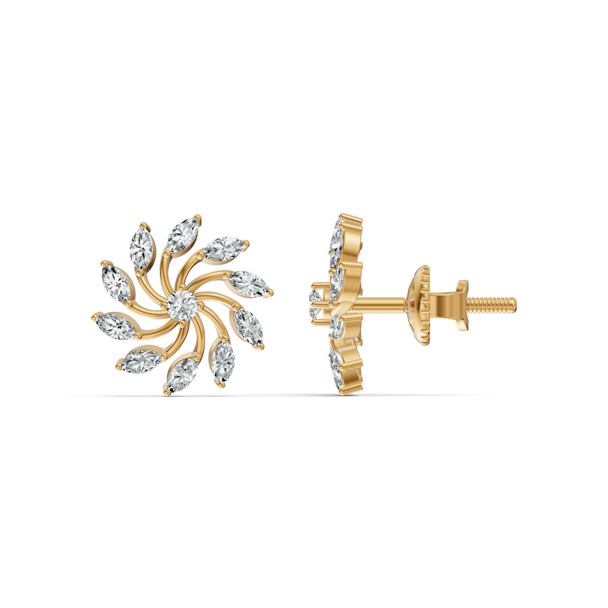 Radiant Sunburst Diamond Stud Earrings