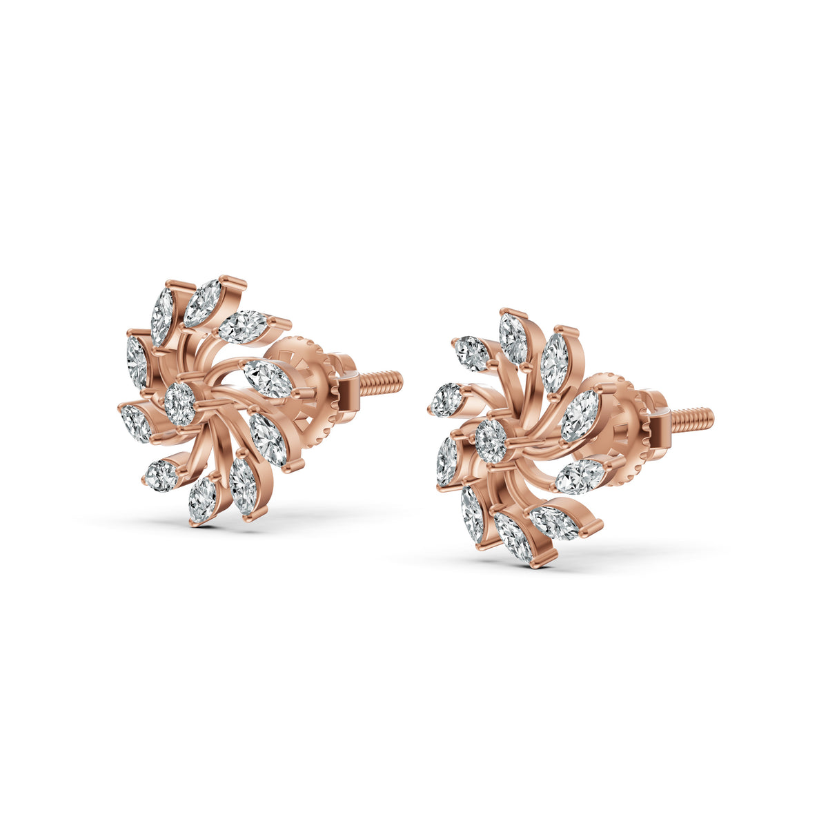 Radiant Sunburst Diamond Stud Earrings