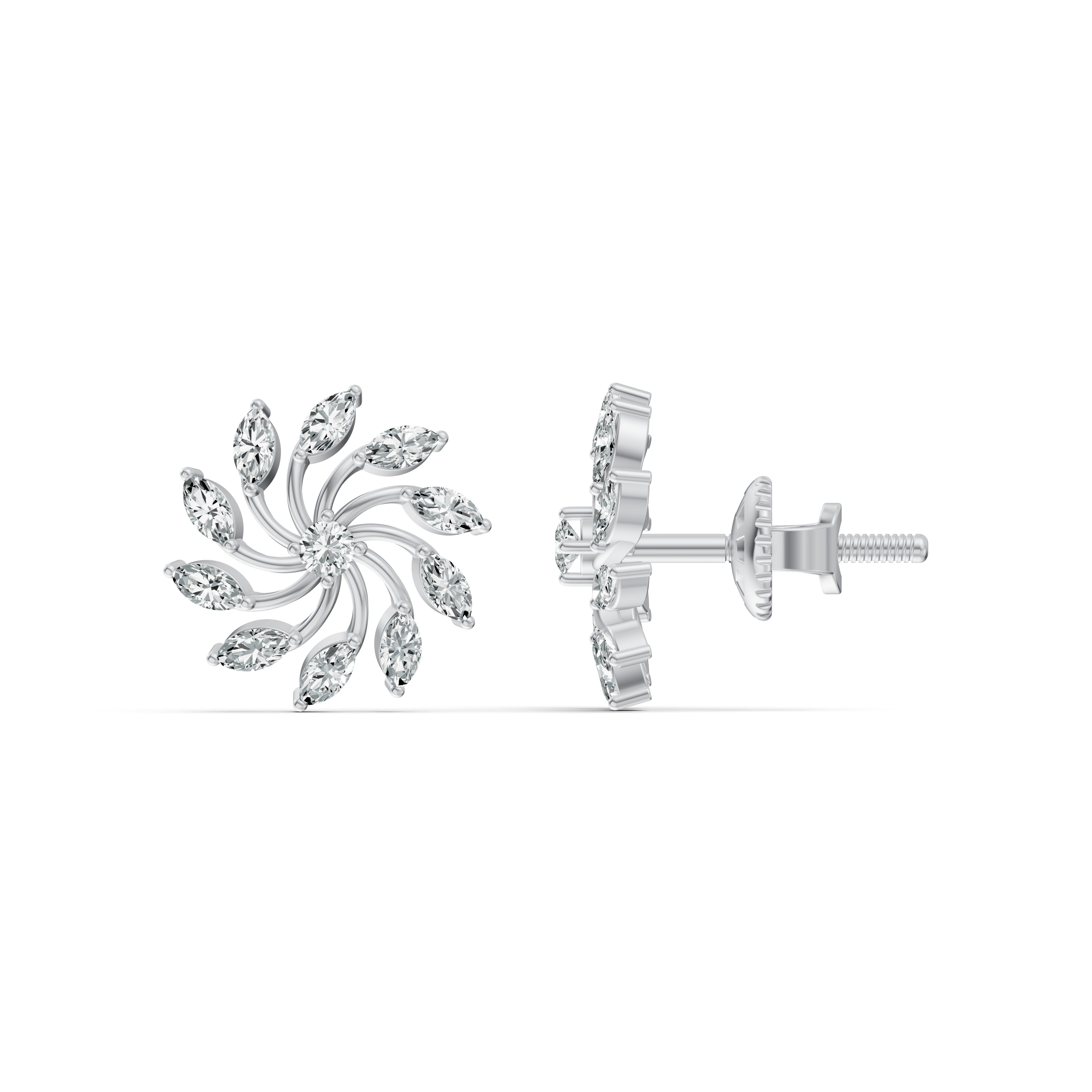 Radiant Sunburst Diamond Stud Earrings