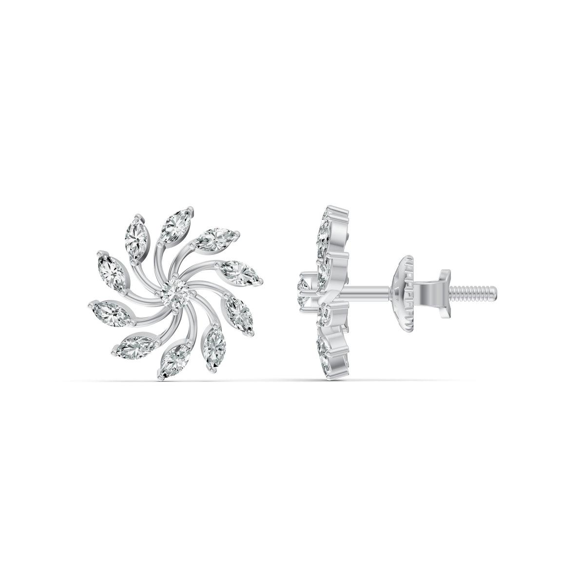 Radiant Sunburst Diamond Stud Earrings