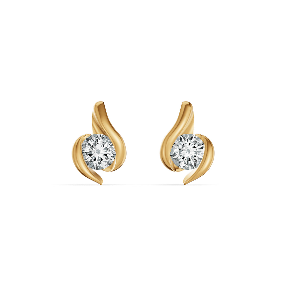 Solitaire Swirl Diamond Stud Earrings