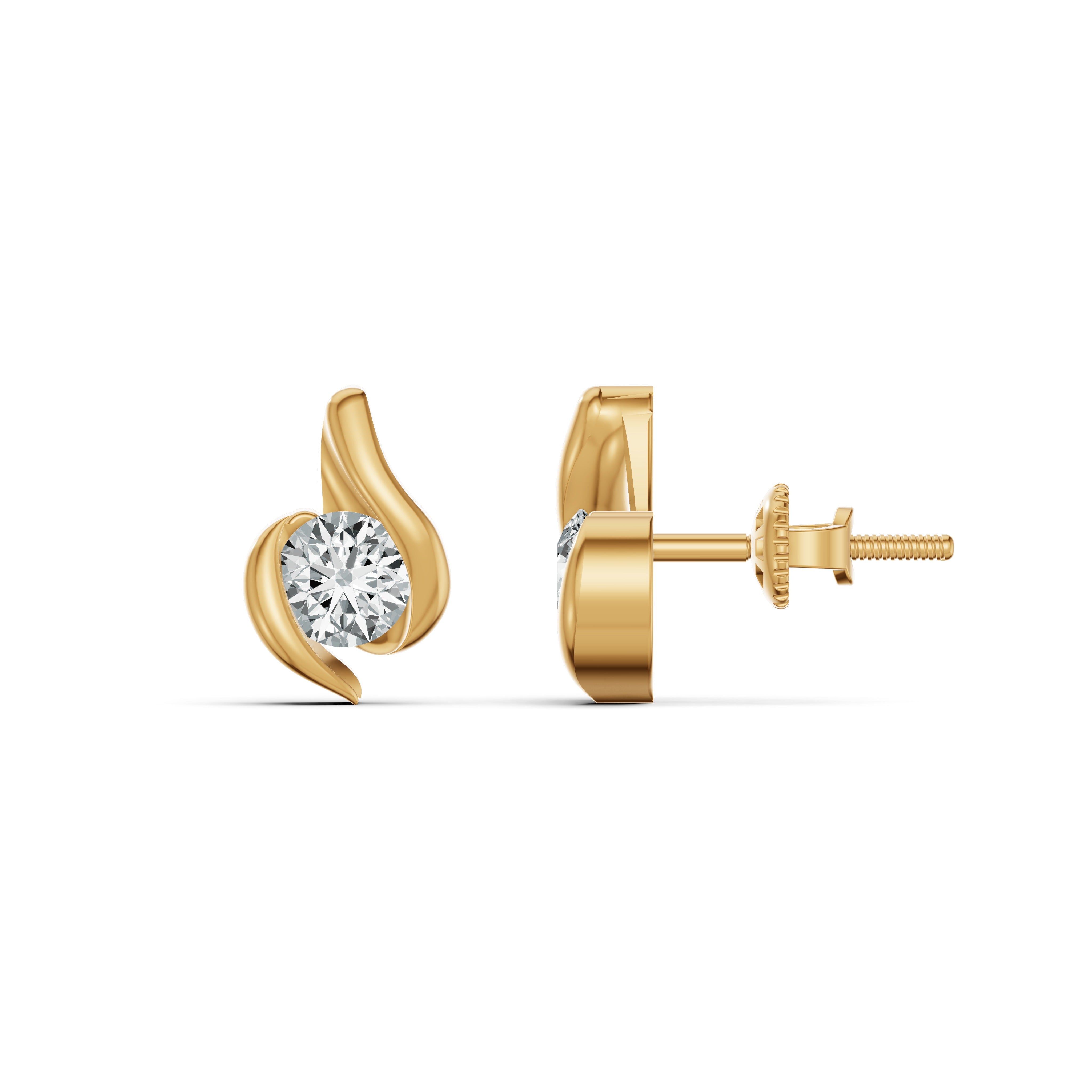 Solitaire Swirl Diamond Stud Earrings