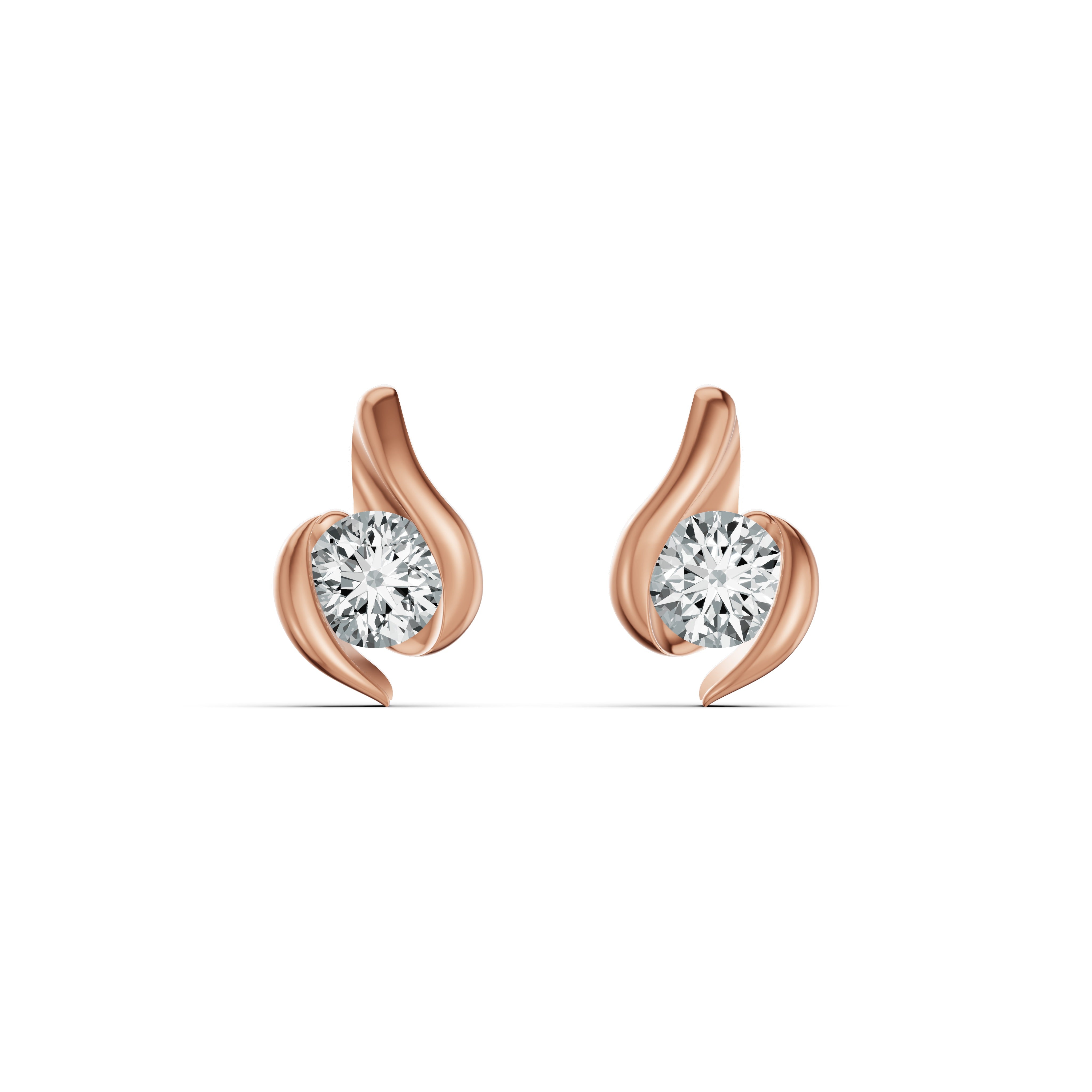 Solitaire Swirl Diamond Stud Earrings