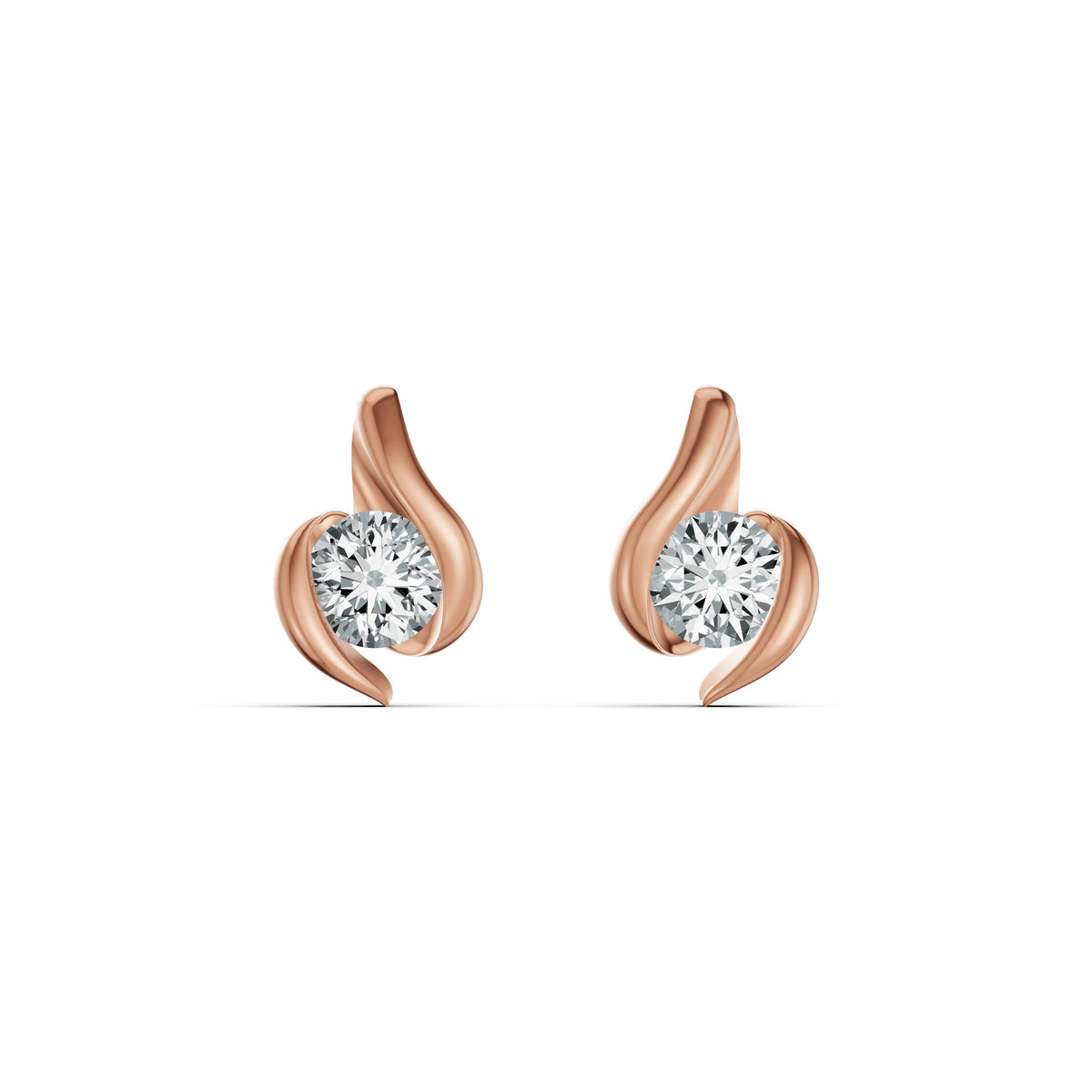Solitaire Swirl Diamond Stud Earrings