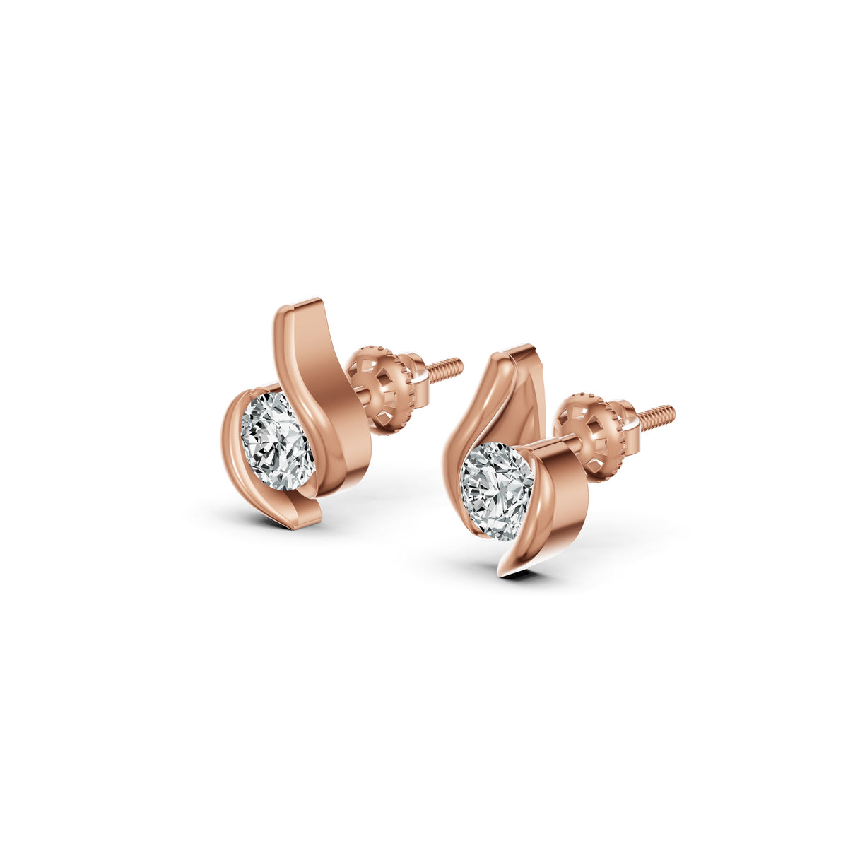Solitaire Swirl Diamond Stud Earrings