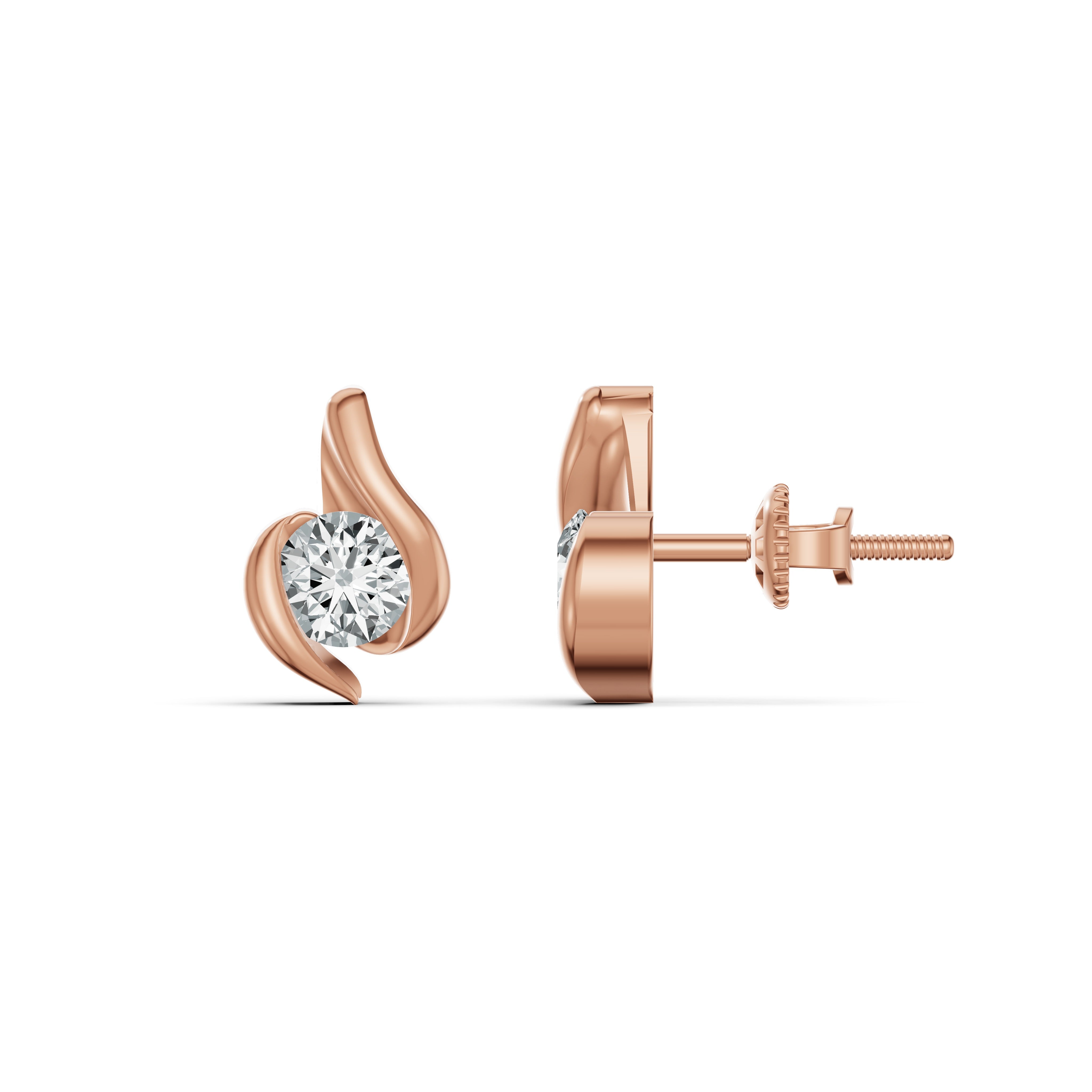Solitaire Swirl Diamond Stud Earrings