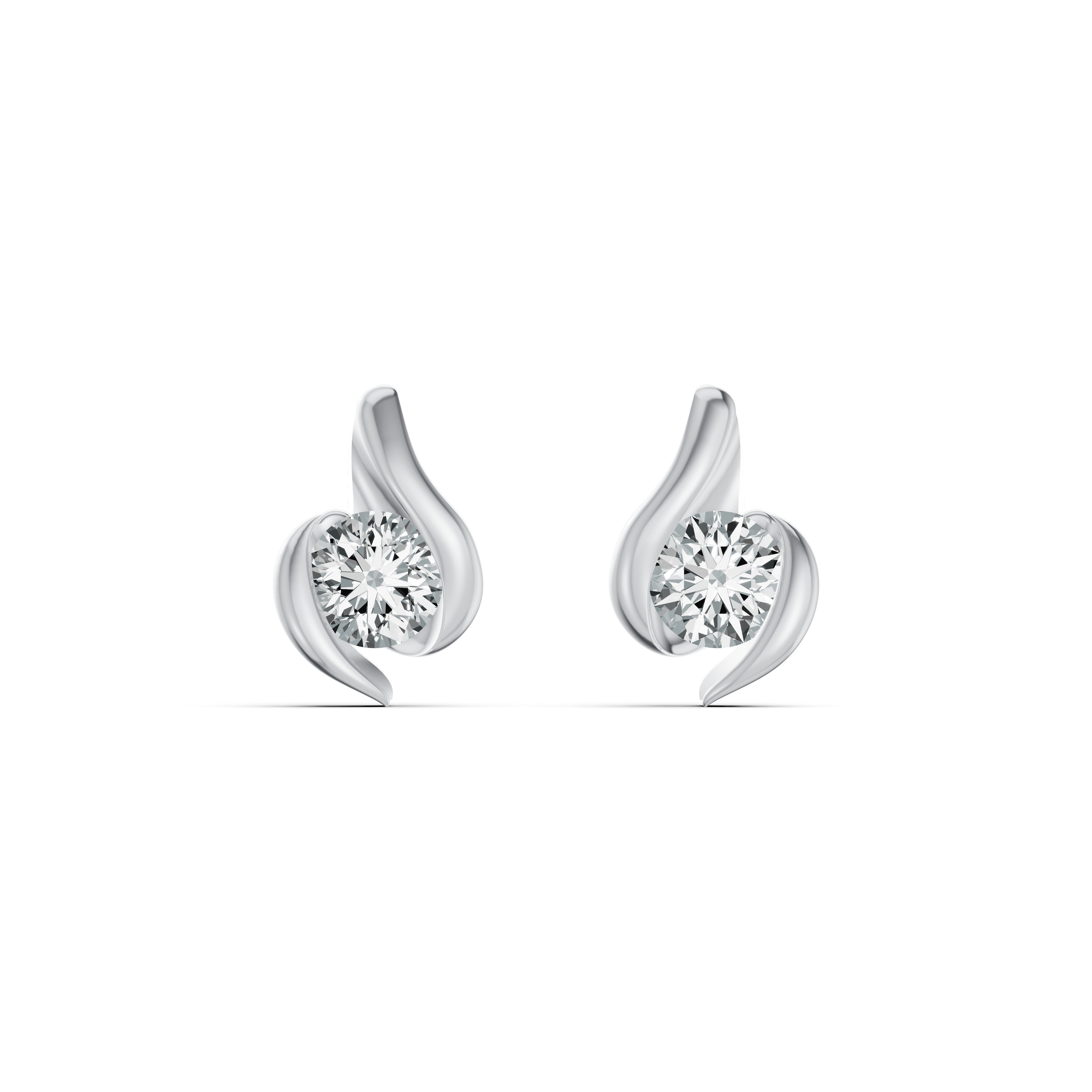 Solitaire Swirl Diamond Stud Earrings