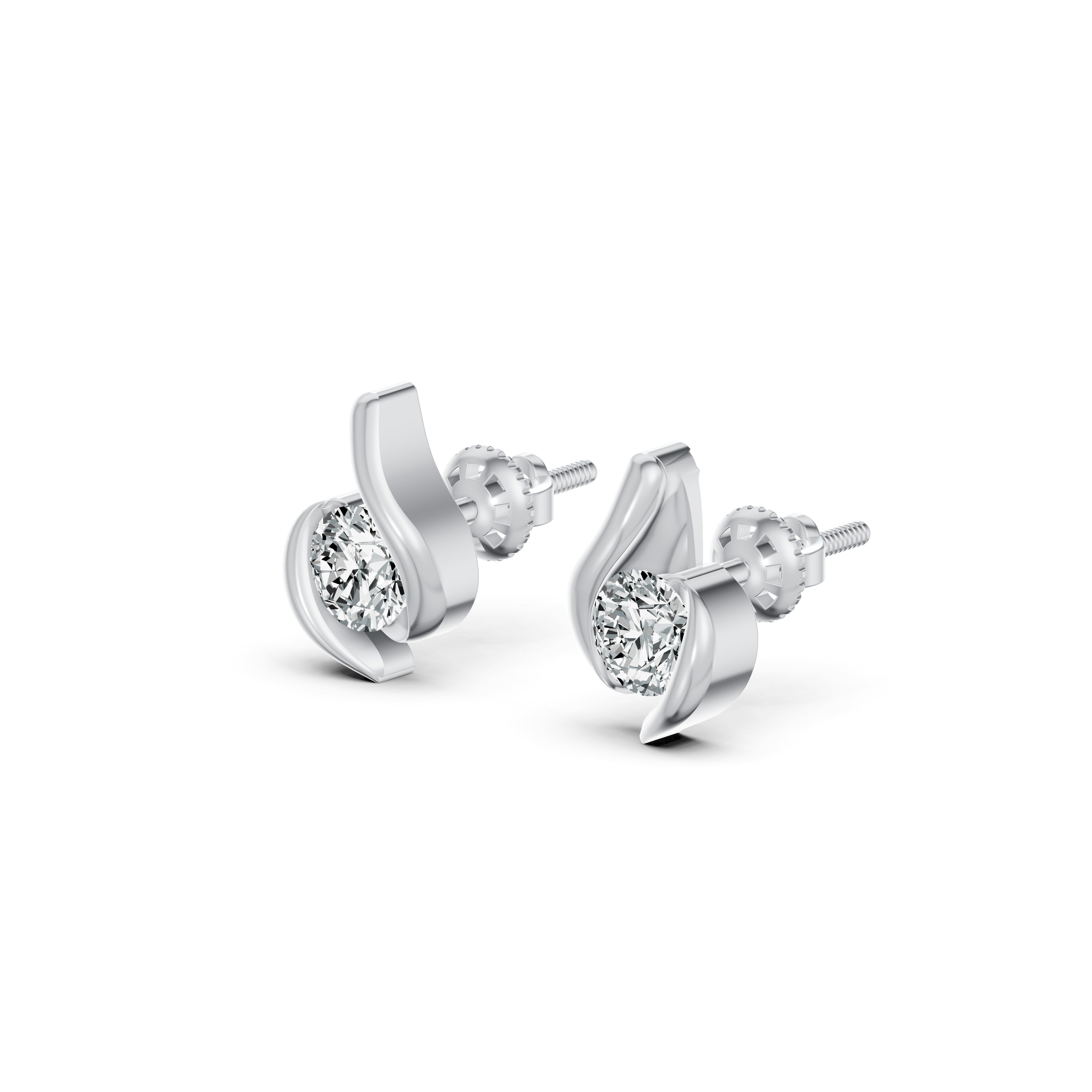Solitaire Swirl Diamond Stud Earrings